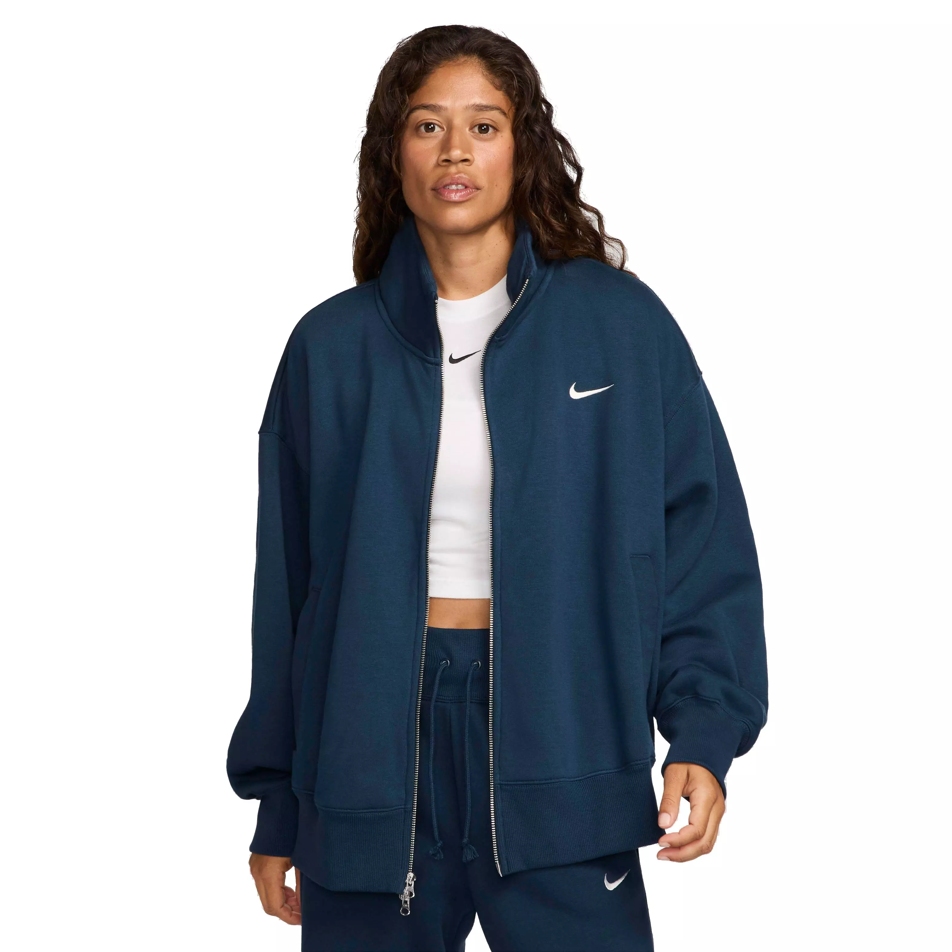 Nike Women's Sportswear Phoenix Oversized Fleece Track Jacket - NAVY
