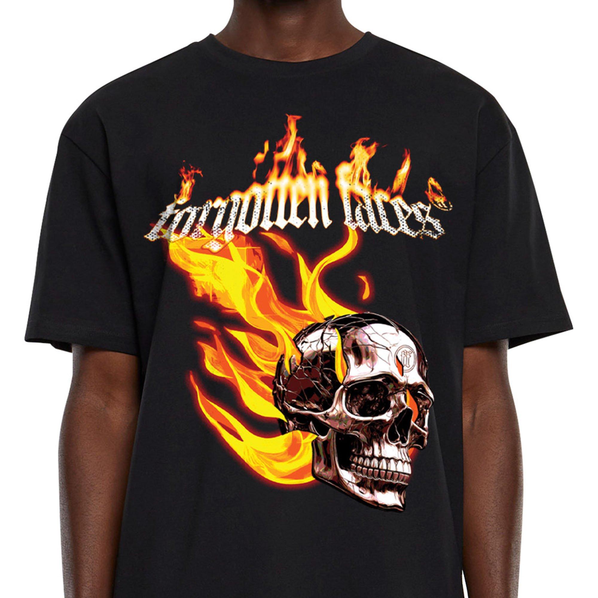 Forgotten Faces Men's Flaming Skull Tee - BLACK Thumbnail View 3