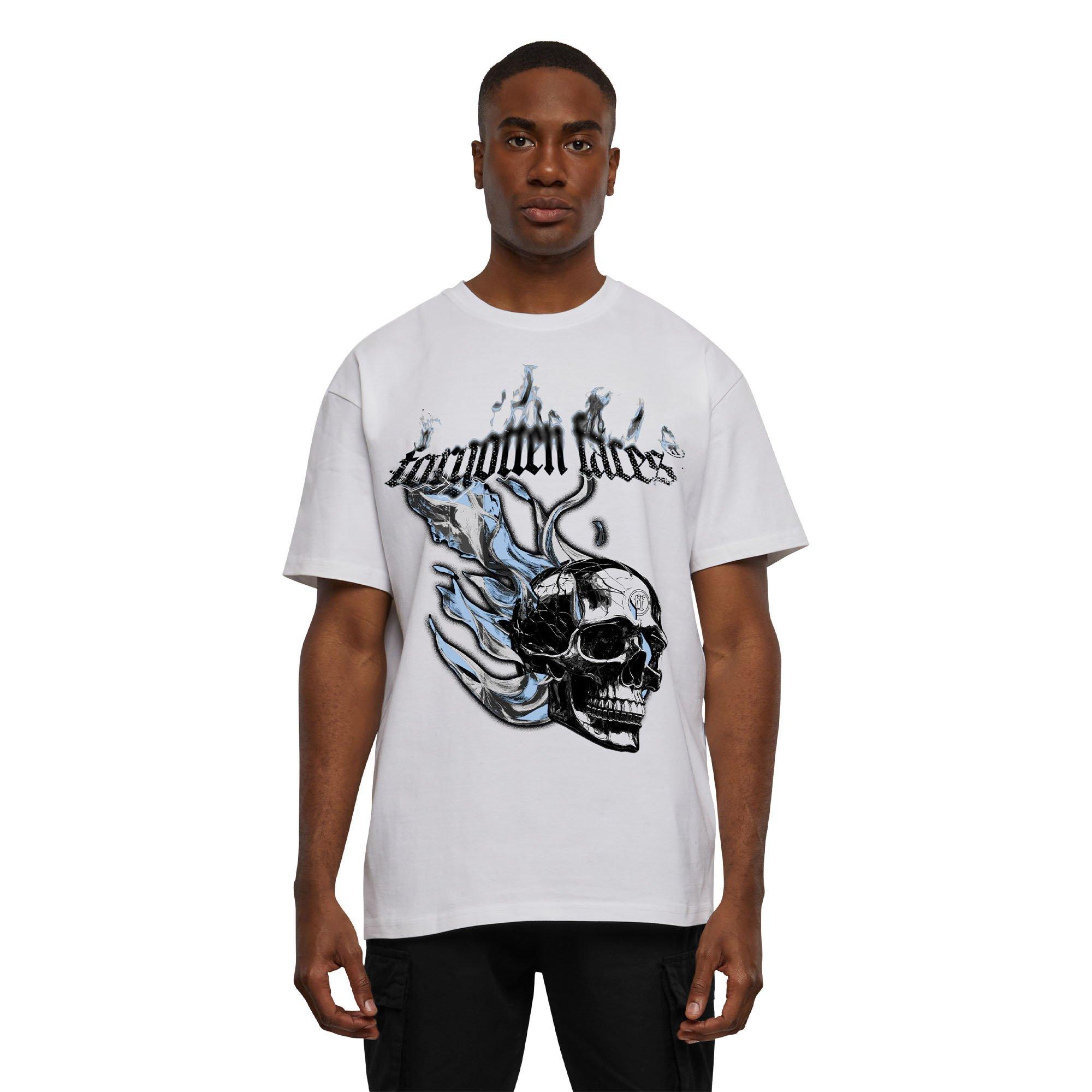 Forgotten Faces Men's Flaming Skull Tee - WHITE Thumbnail View 1