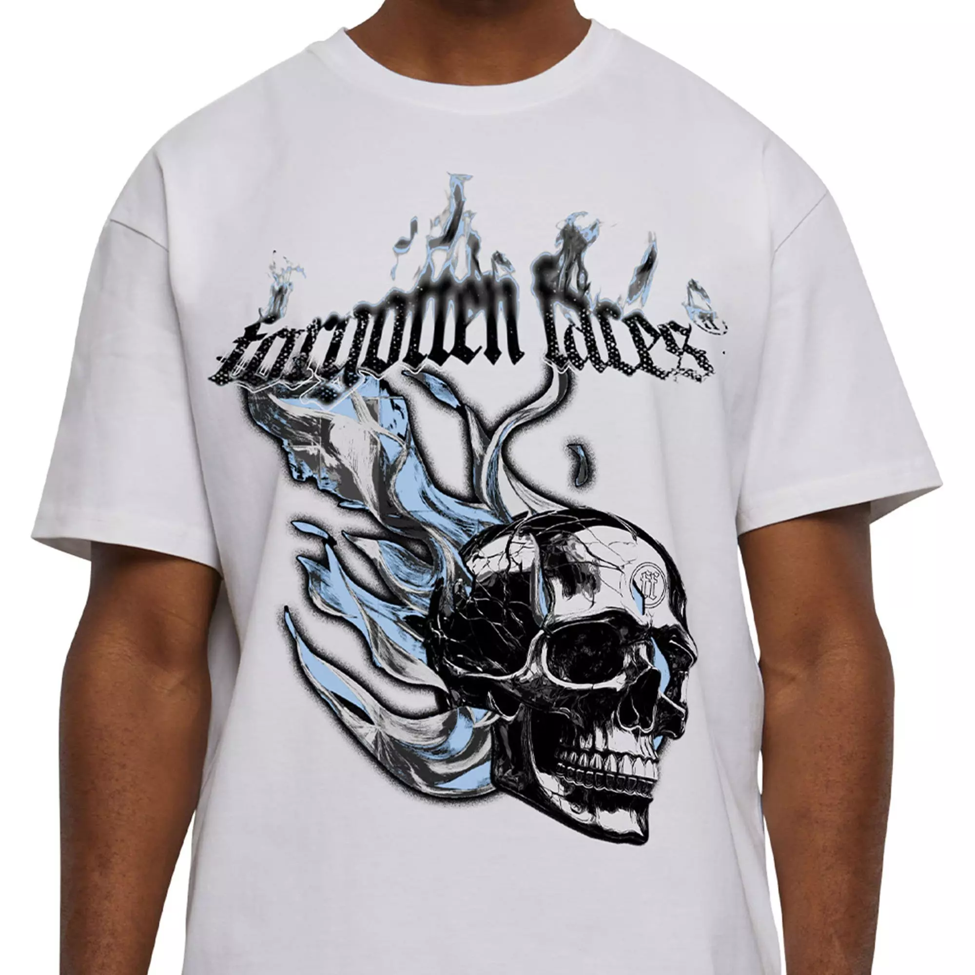 Forgotten Faces Men's Flaming Skull Tee - WHITE