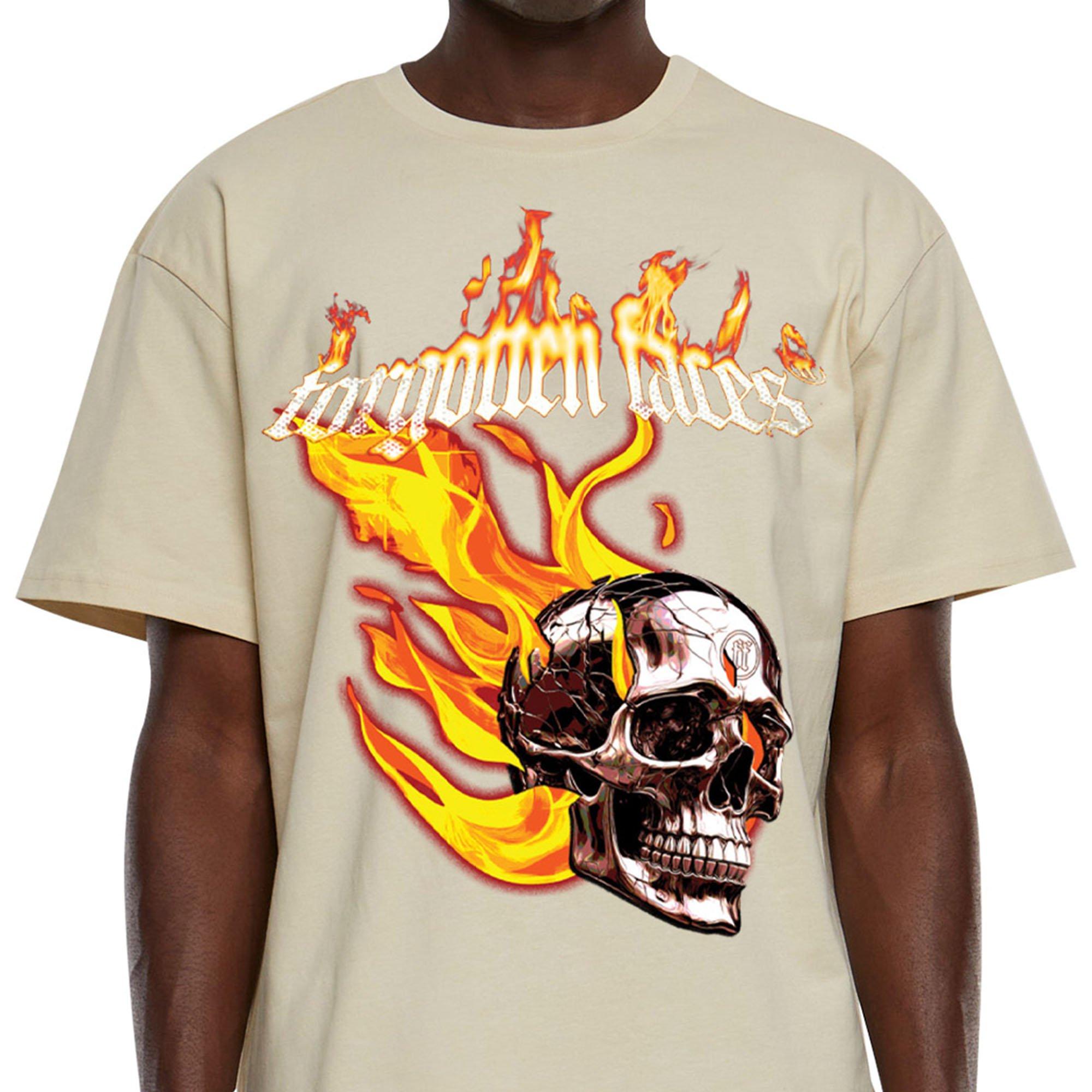 Forgotten Faces Men's Flaming Skull Tee - SAND Thumbnail View 3
