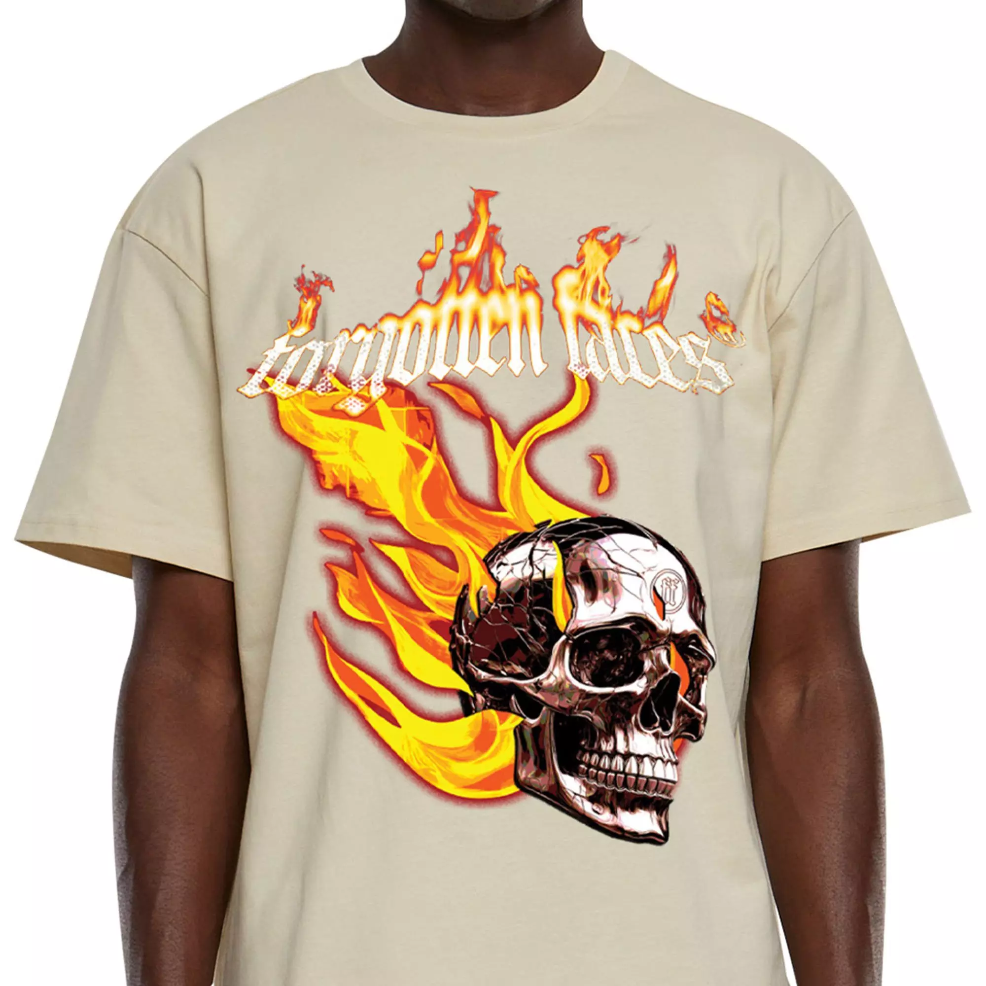 Forgotten Faces Men's Flaming Skull Tee - SAND
