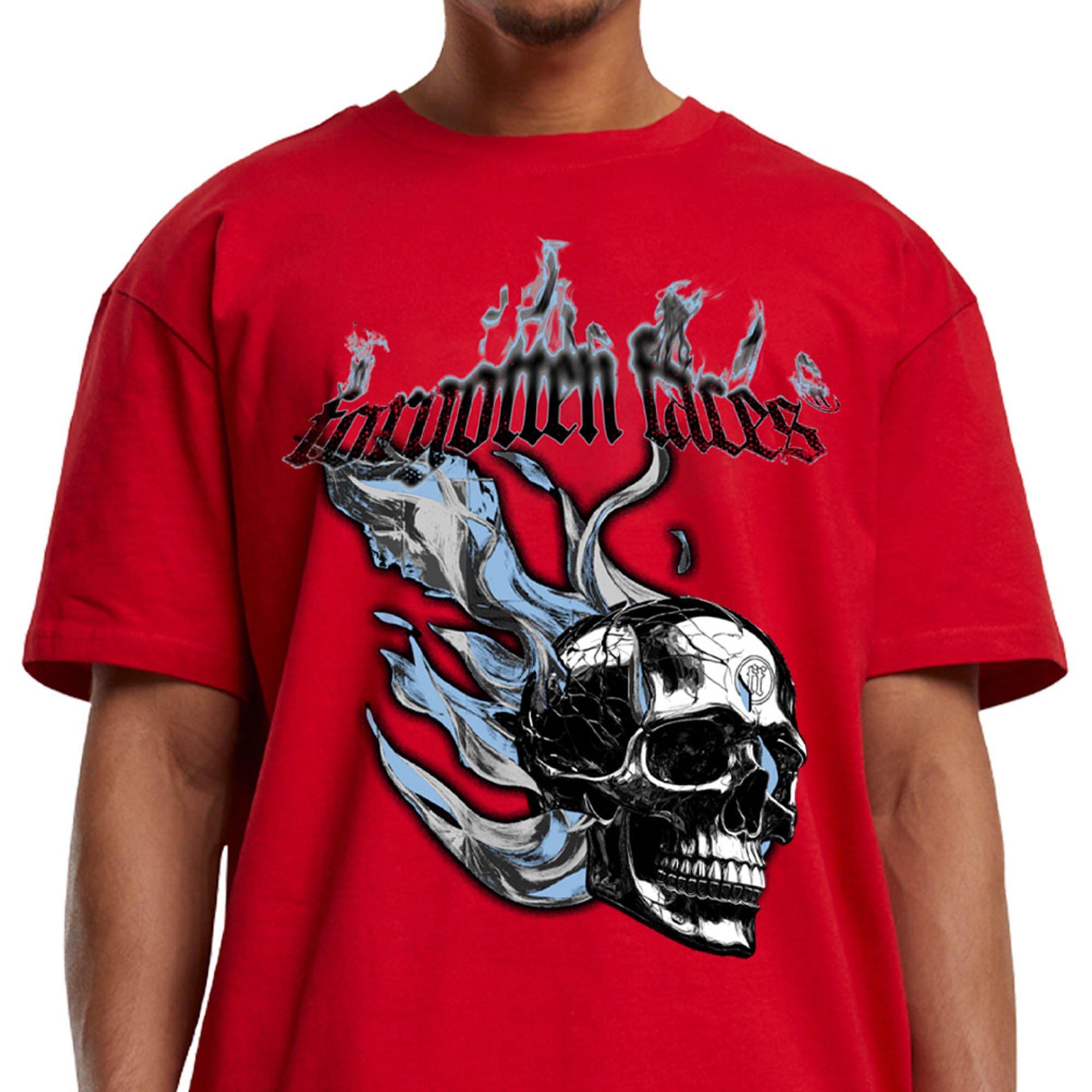 Forgotten Faces Men's Flaming Skull Tee - RED Thumbnail View 3