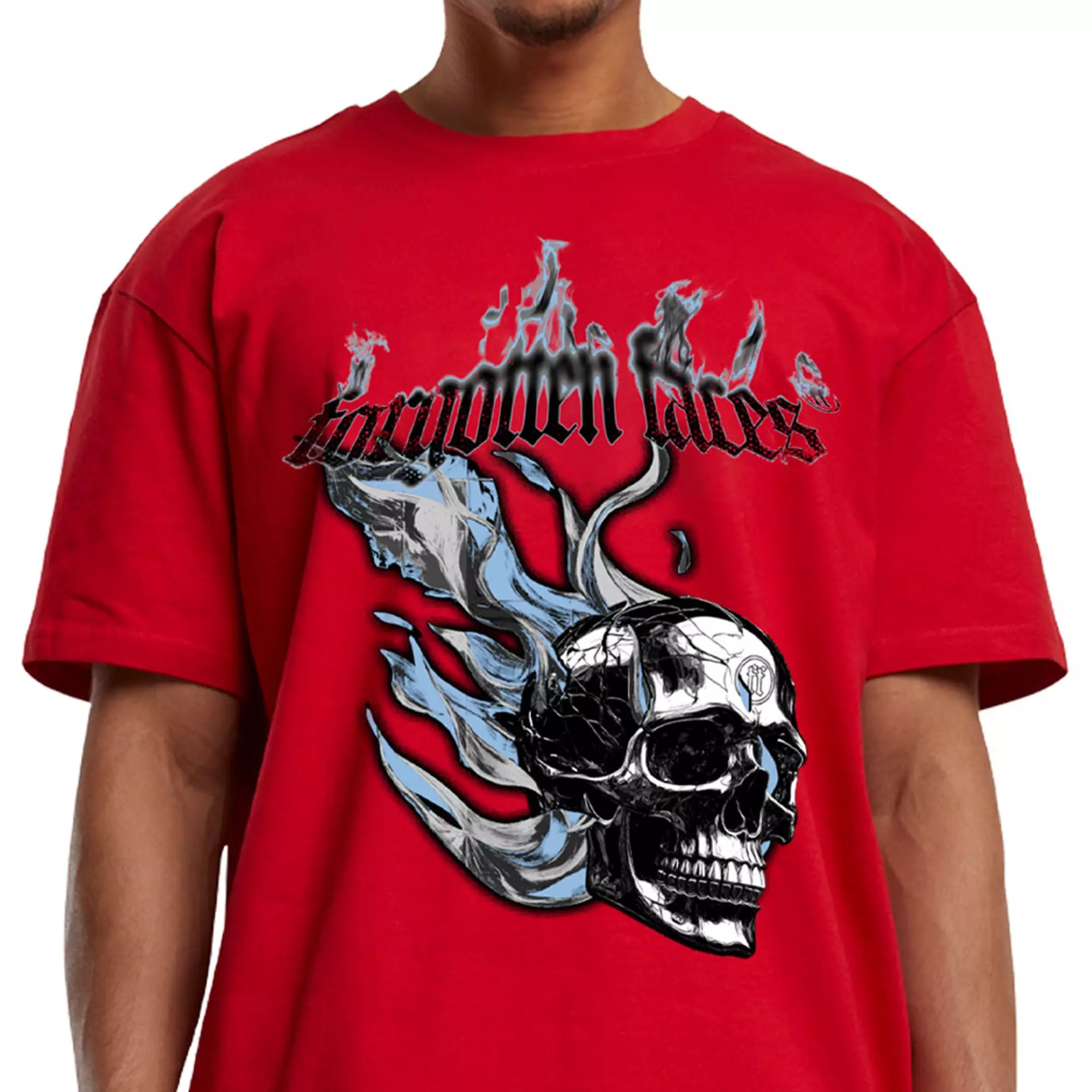 Forgotten Faces Men's Flaming Skull Tee - RED