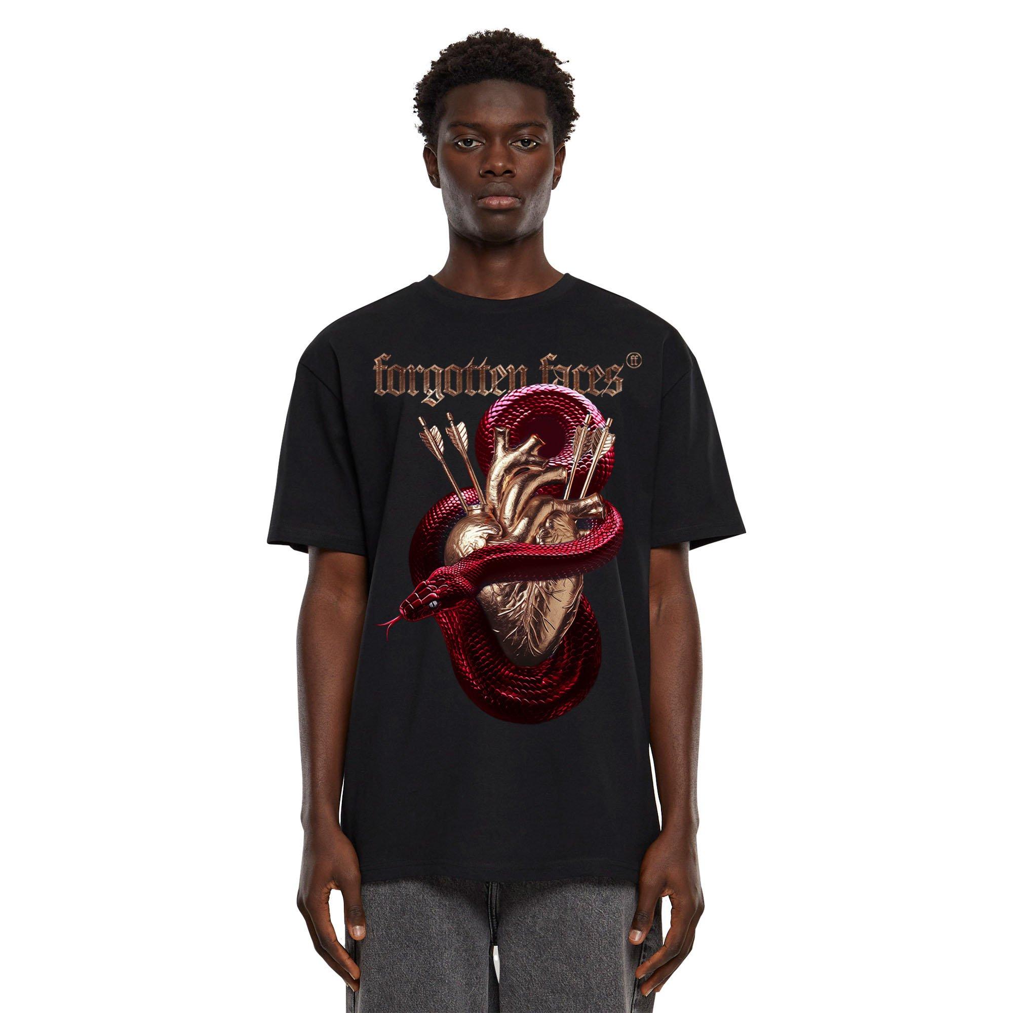Forgotten Faces Men's Cross My Heart Red Snake Tee - BLACK Thumbnail View 1