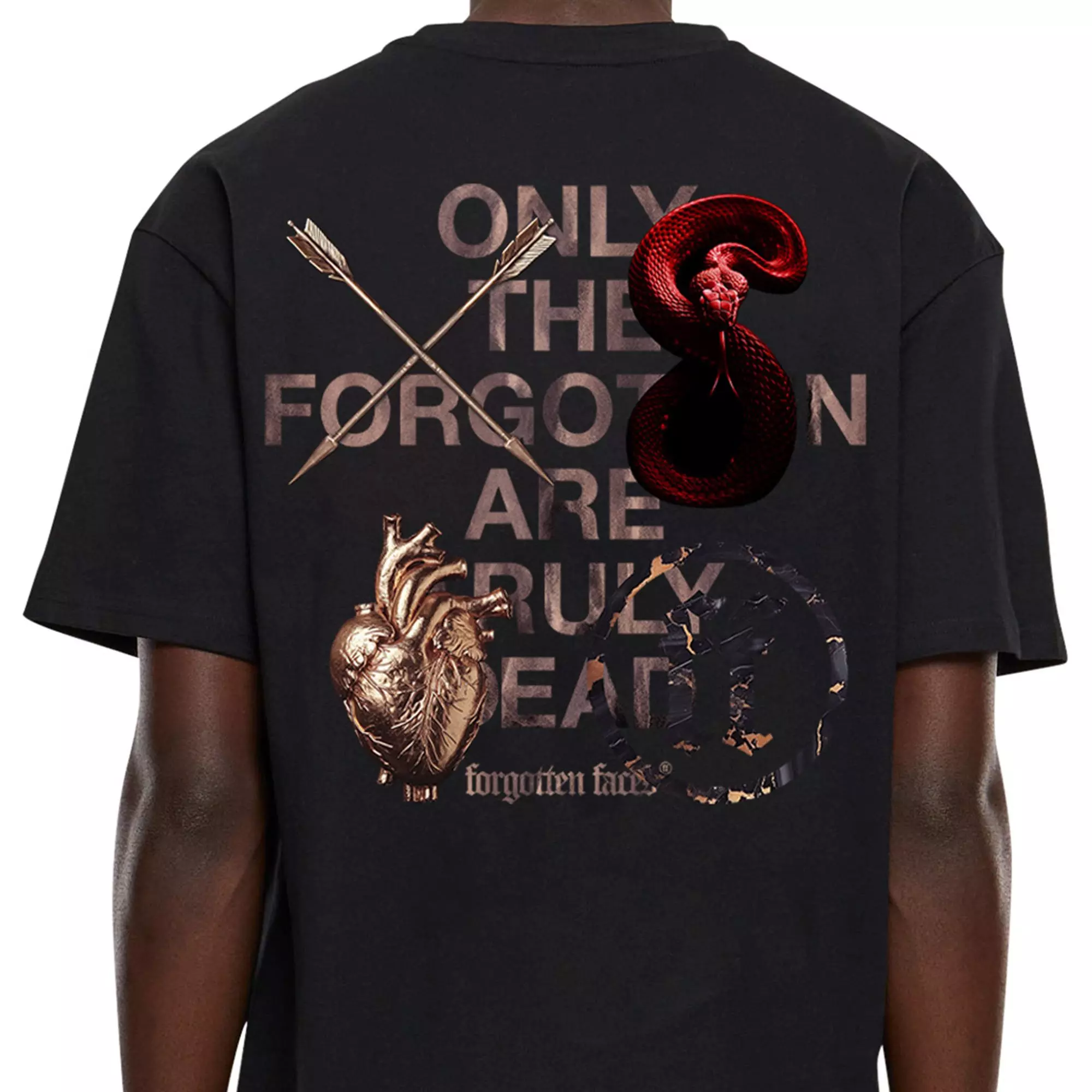 Forgotten Faces Men's Cross My Heart Red Snake Tee - BLACK