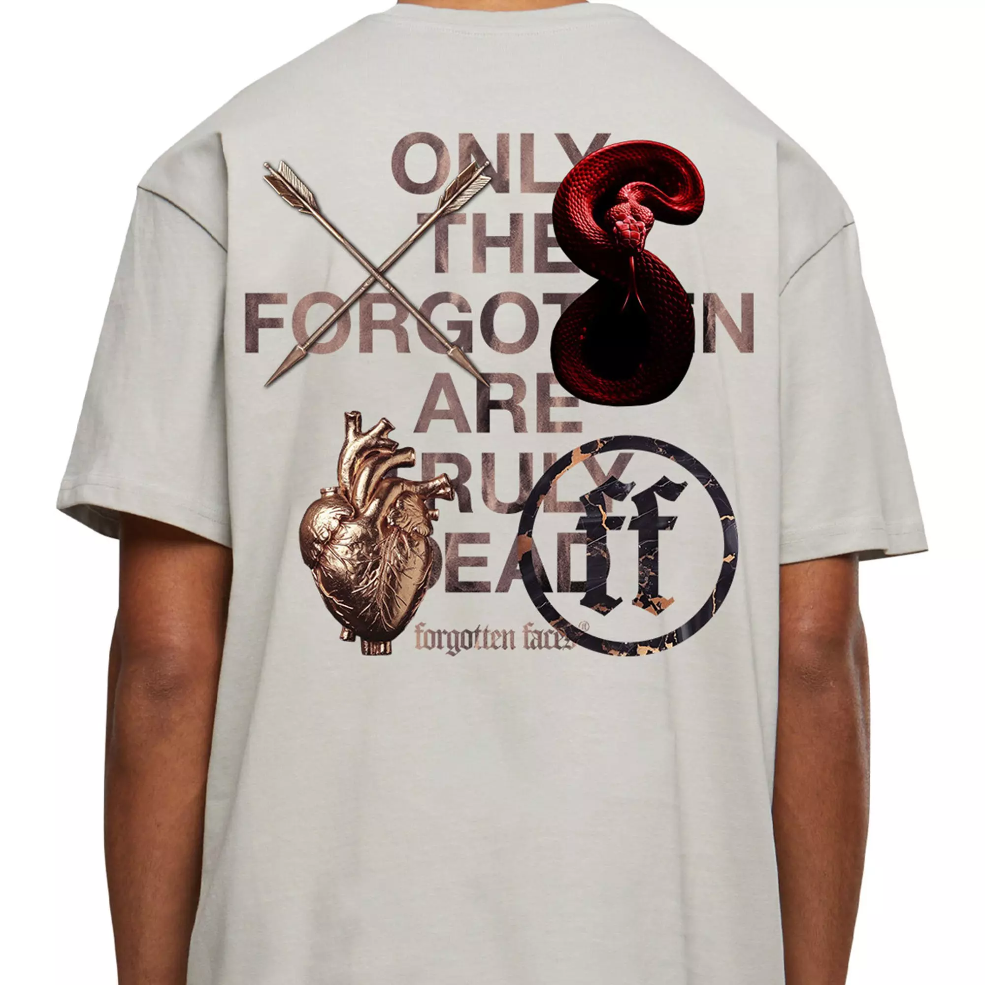 Forgotten Faces Men's Cross My Heart Red Snake Tee - LT GREY