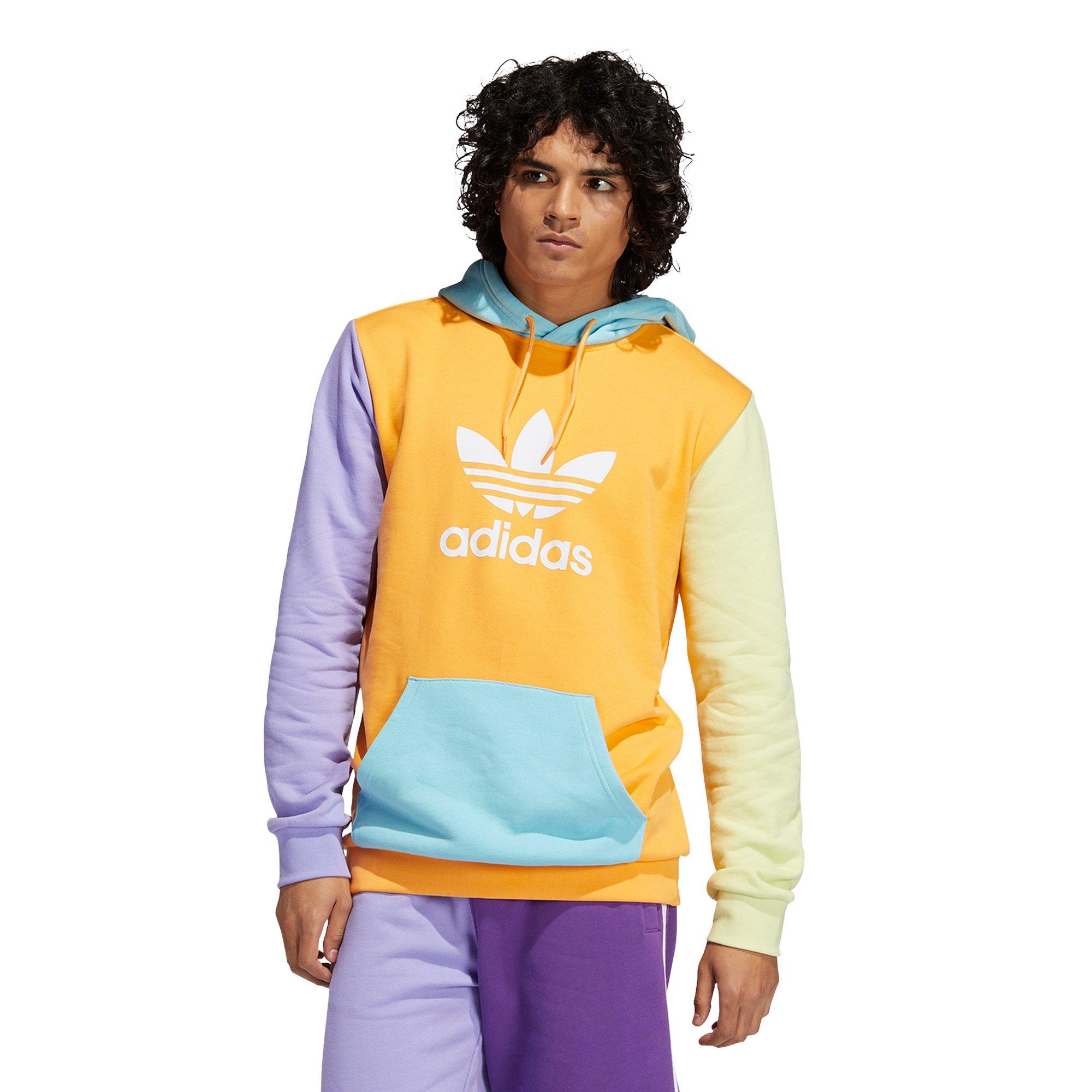 Adidas neon yellow trefoil pullover outlet hoodie