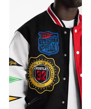 Harrison Black Hybrid Varsity Jacket | The Jacket Maker