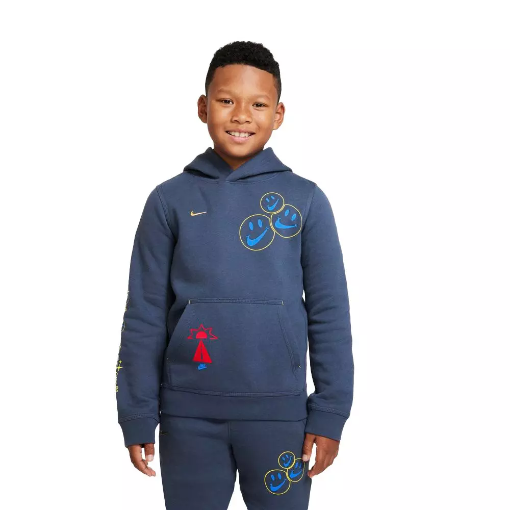 Nike Boy's Sportswear Club Fleece Smile "Thunder Blue" Pullover Hoodie - NAVY