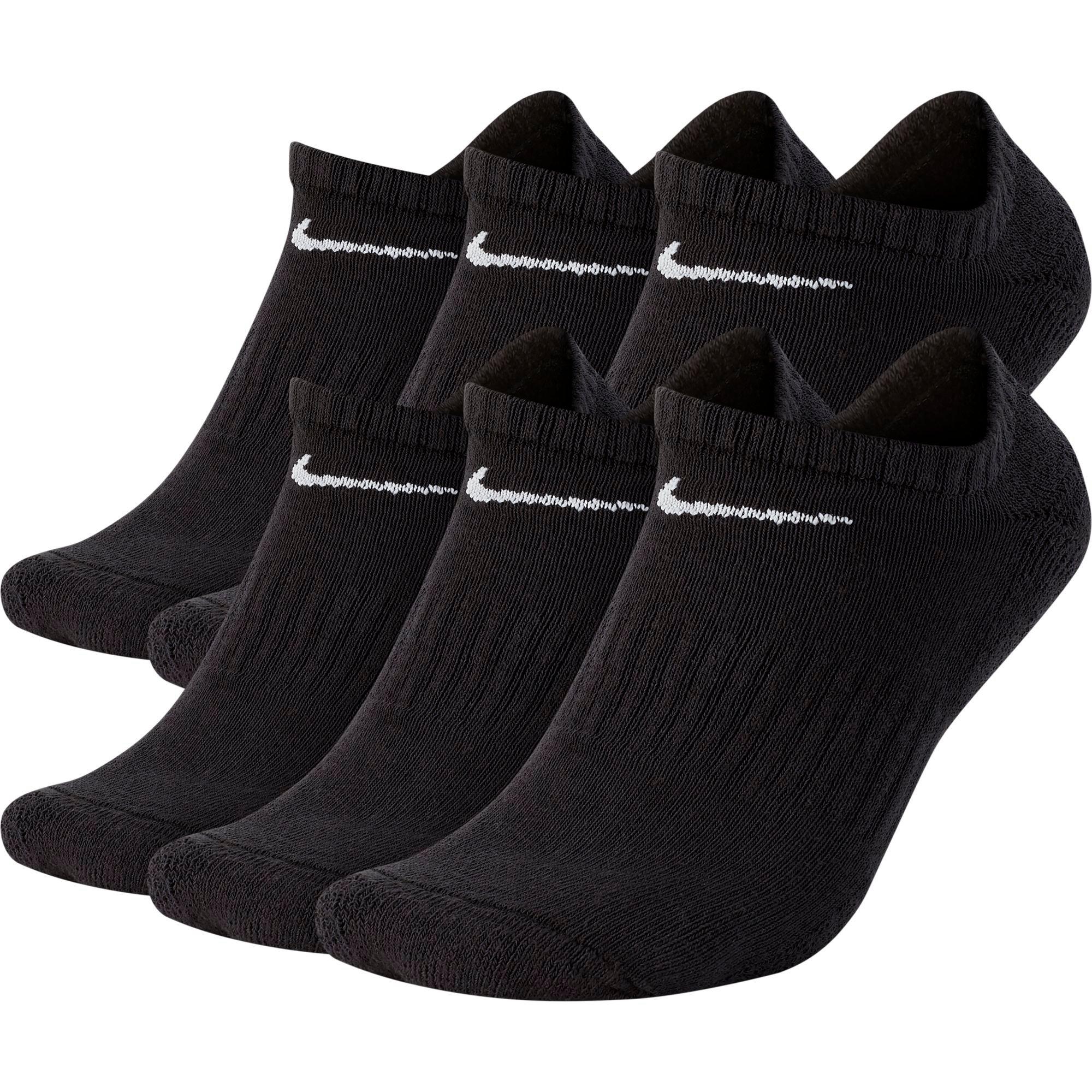 Nike Everyday Cushioned Training No-Show 6 Pack Socks-Black - BLACK