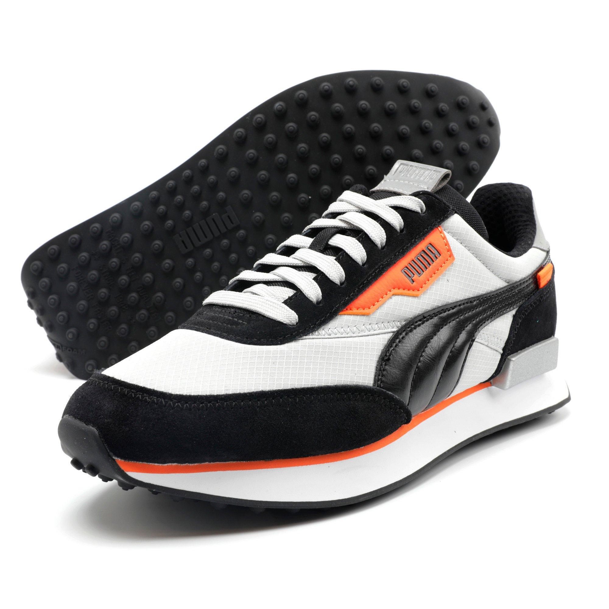 black and silver puma shoes