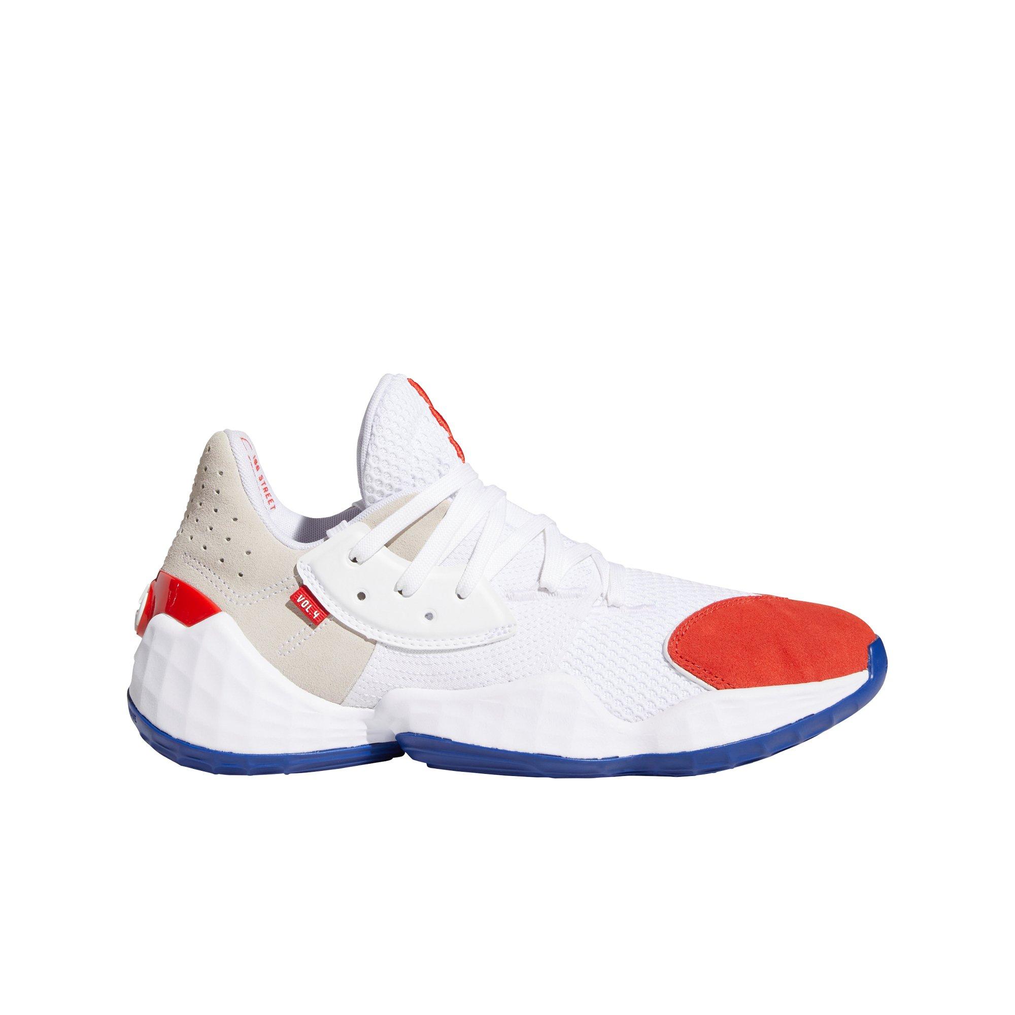 red white and blue adidas basketball shoes