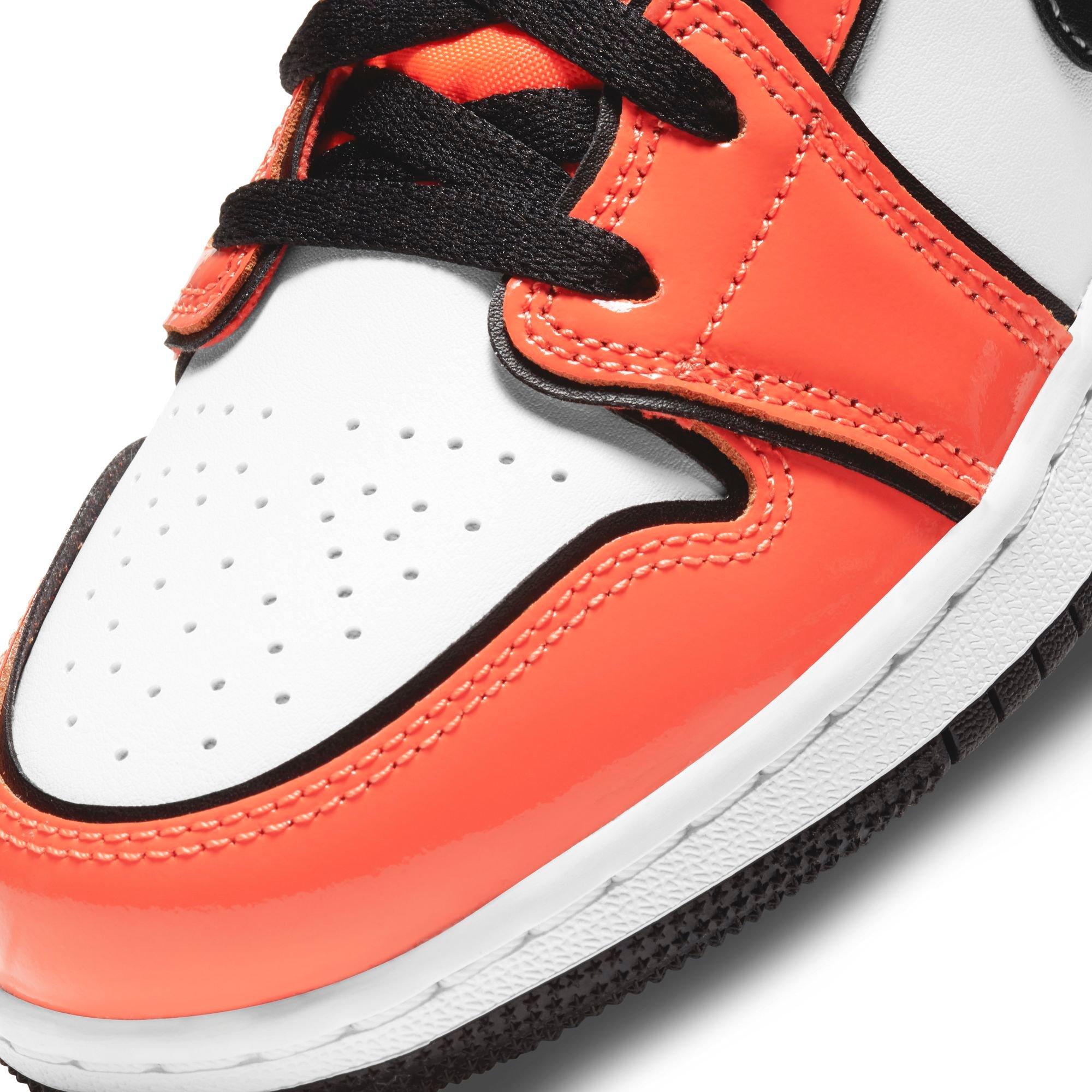 air jordan 1 mid orange black white grade school