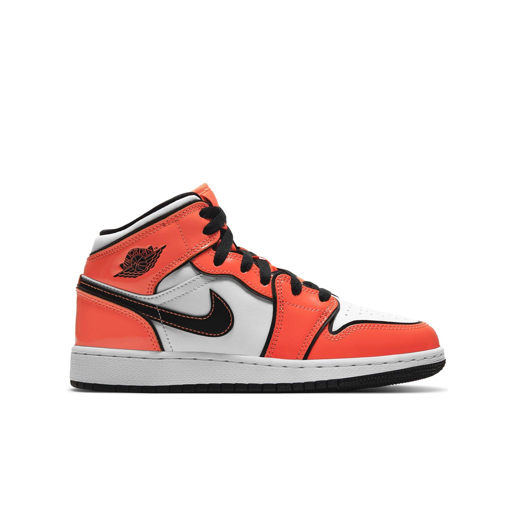 air jordan 1 mid orange black white grade school