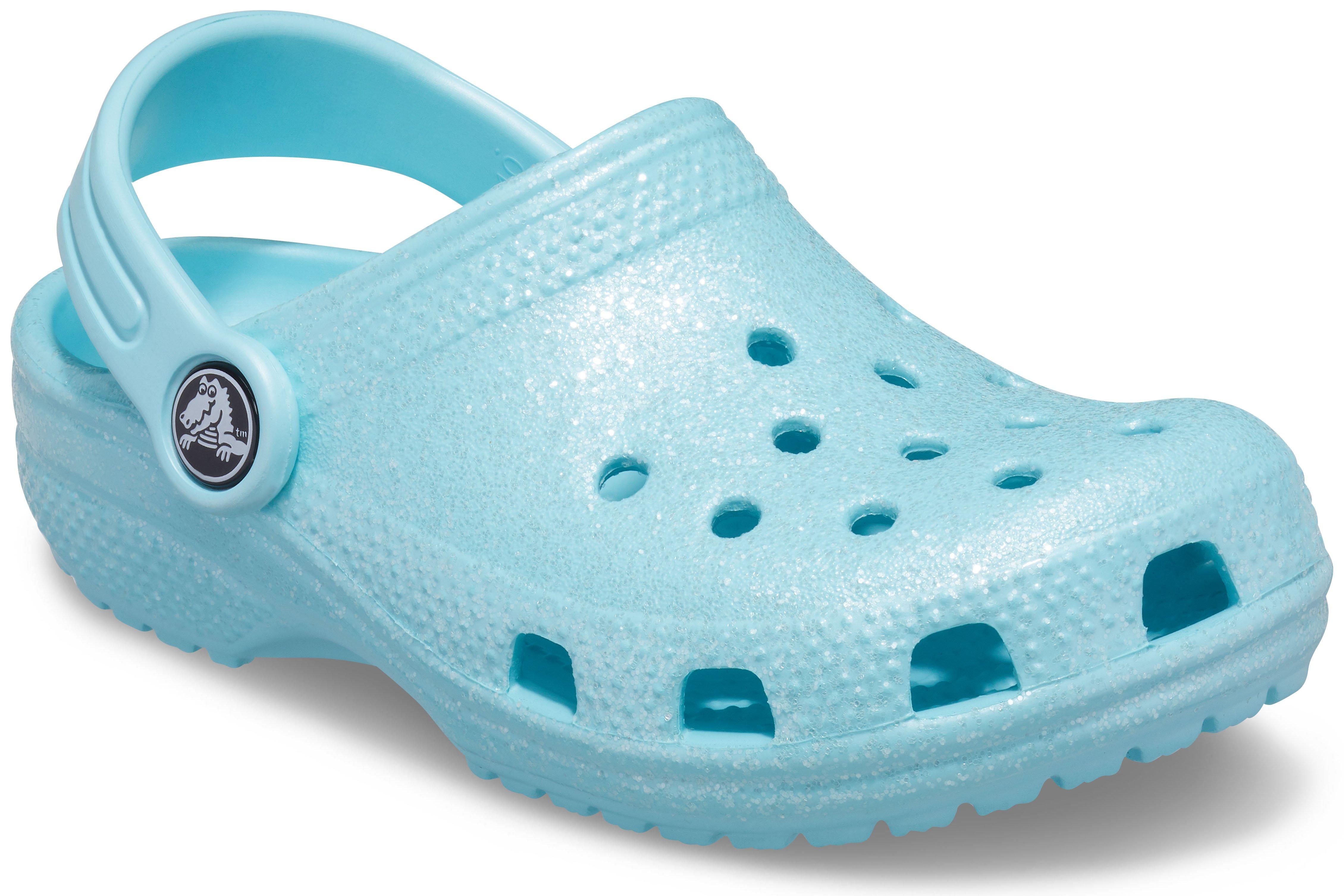 blue sparkly crocs