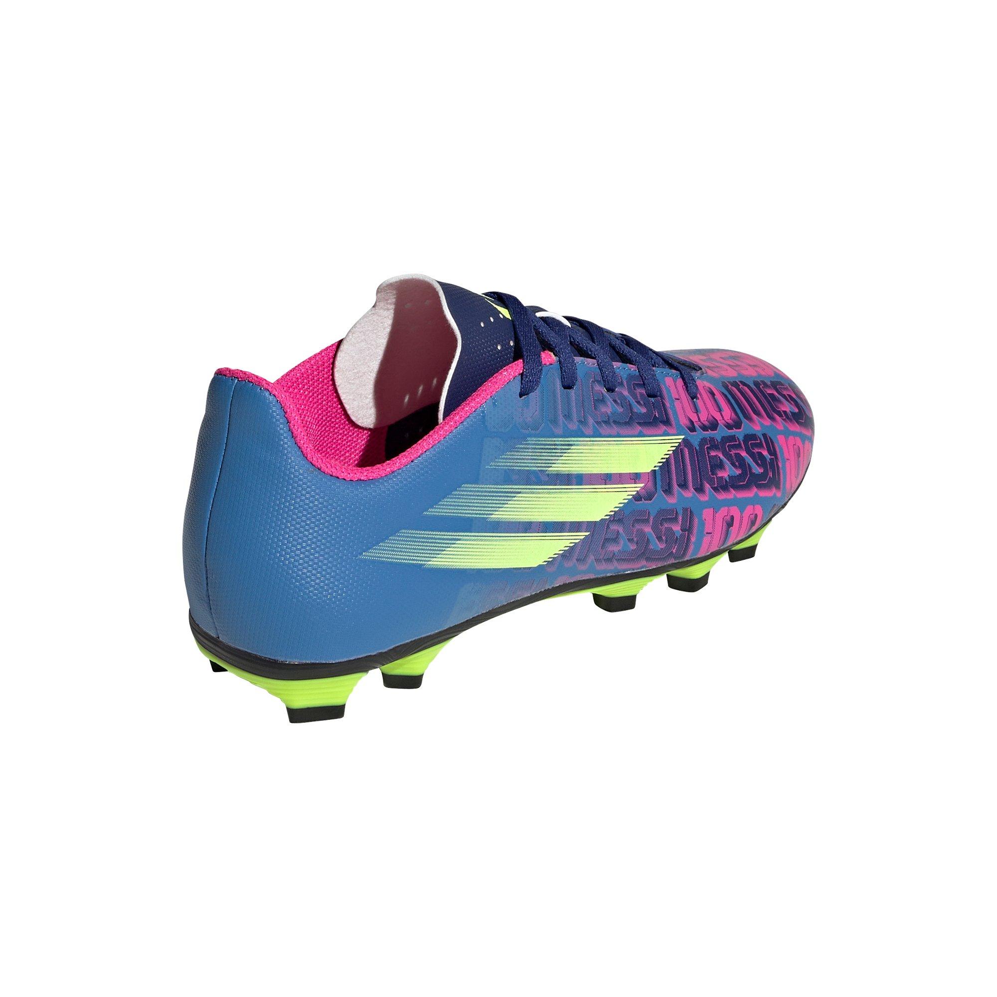 Adidas X Speedflow Messi 4 Victory Blue Shock Pink Solar Yellow Grade School Kids Flexible Ground Cleats