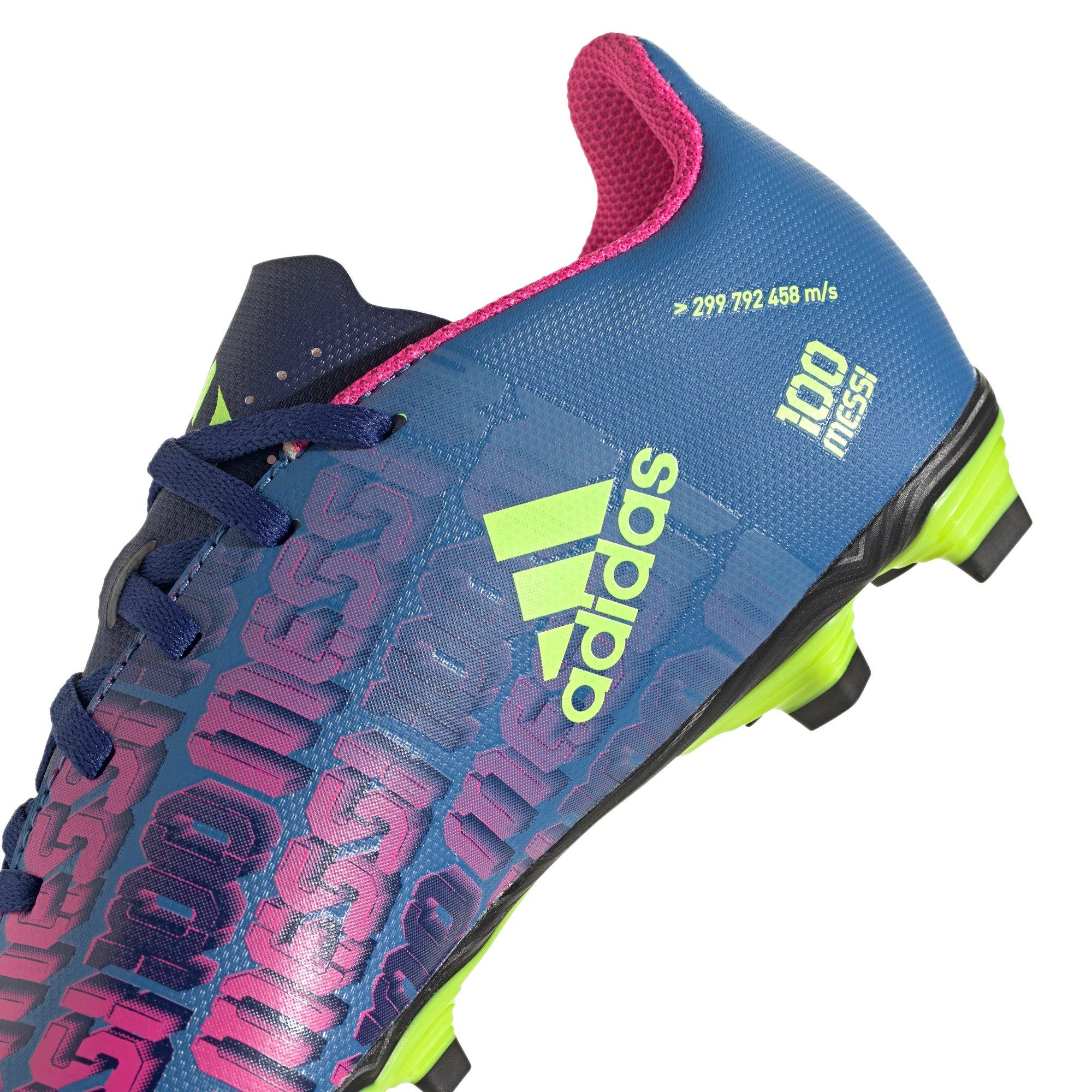 Adidas X Speedflow Messi 4 Victory Blue Shock Pink Solar Yellow Grade School Kids Flexible Ground Cleats