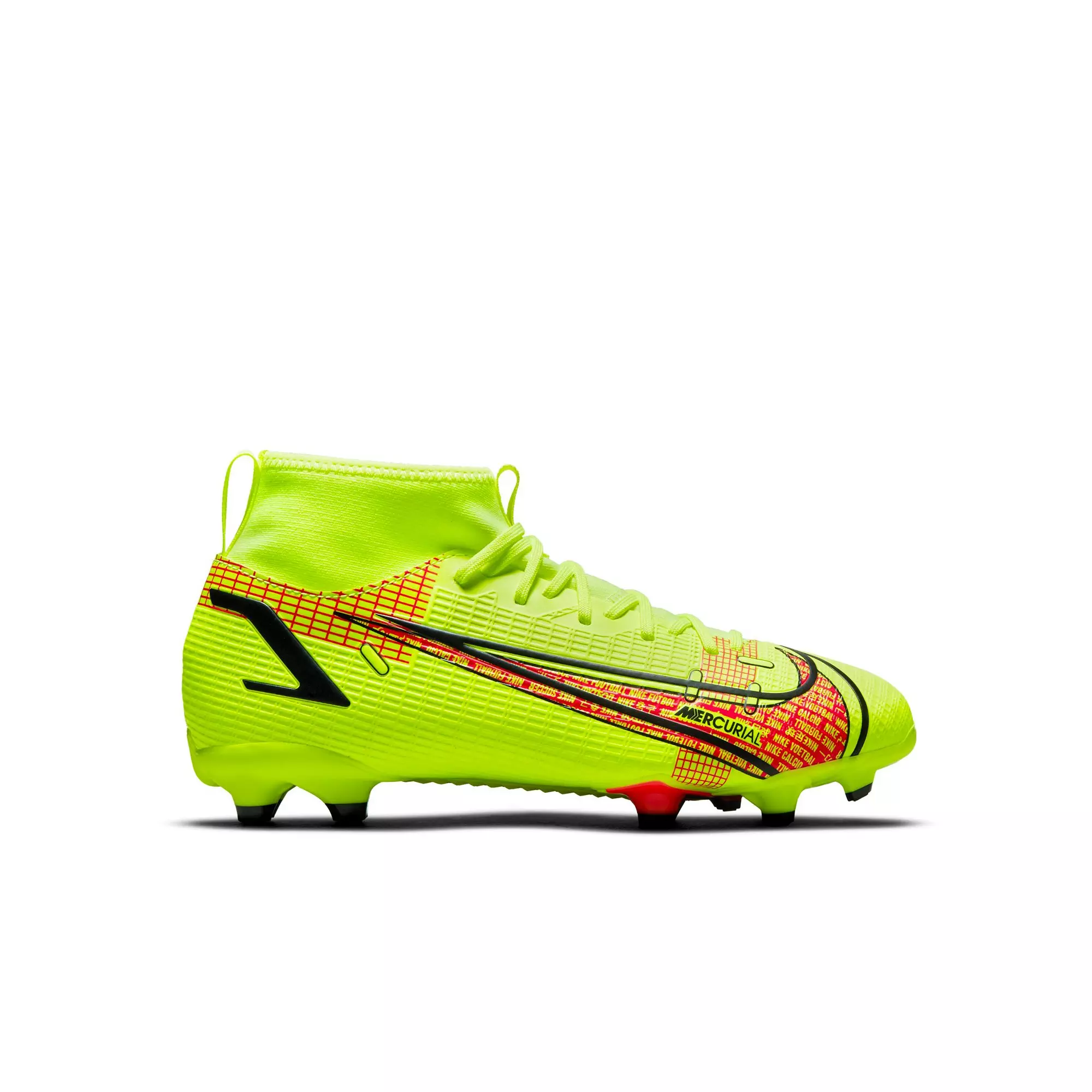 Nike Jr. Mercurial Superfly 8 Academy MG "Volt/Black/Bright Crimson" Grade School Kids' Soccer Cleat - VOLT/BLACK