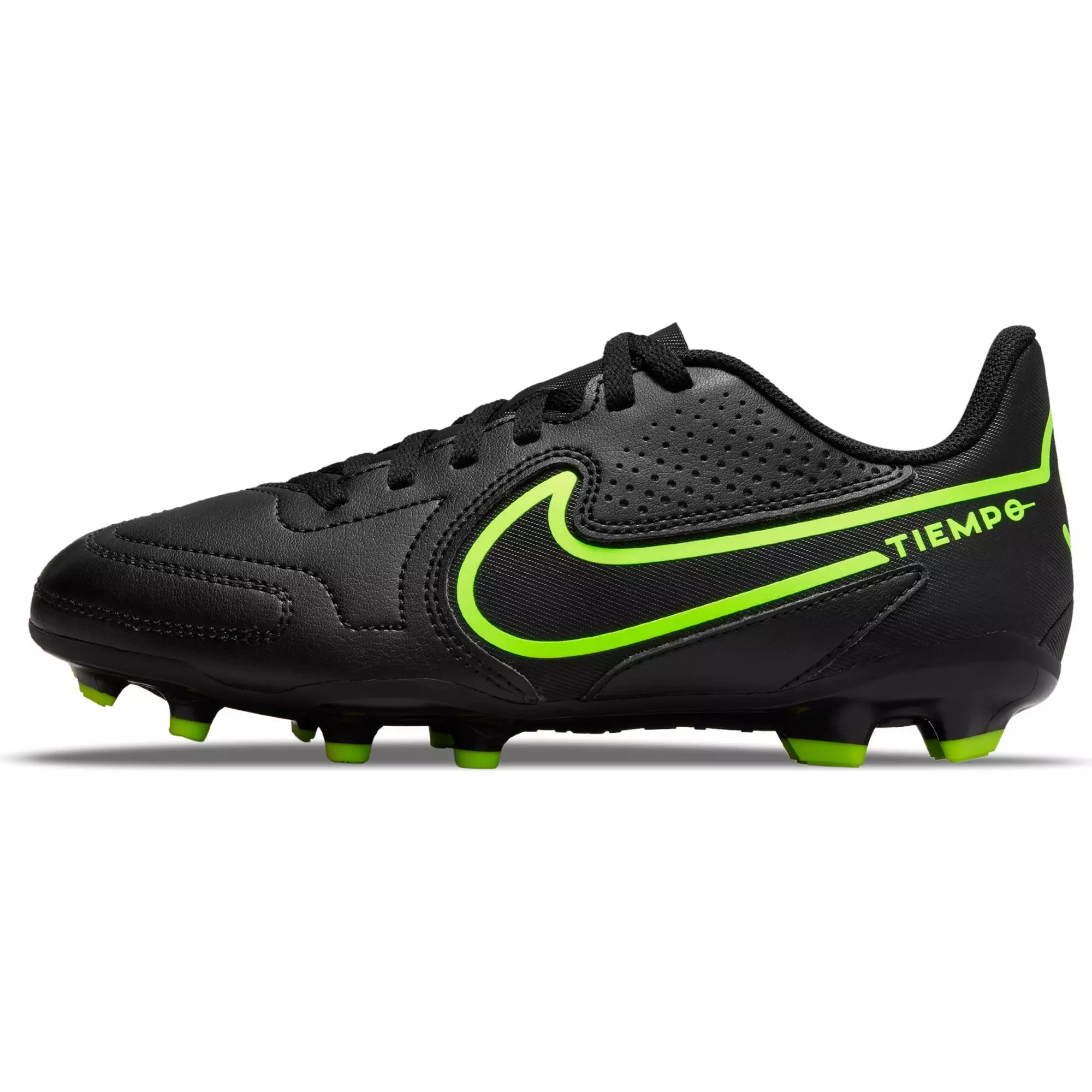 Nike Jr. Tiempo Legend 9 Club FG/MG "Black/Volt" Preschool Kids' Indoor Soccer Cleat - BLACK/VOLT