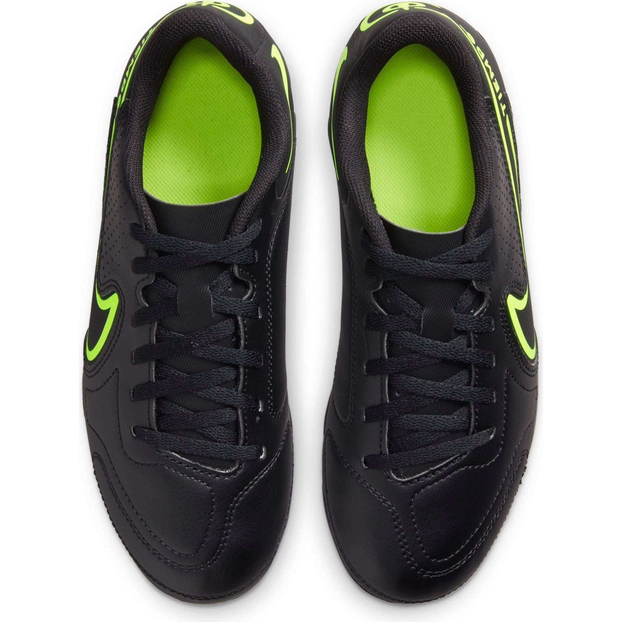 Nike Jr. Tiempo Legend 9 Club FG/MG "Black/Volt" Preschool Kids' Indoor Soccer Cleat - BLACK/VOLT Thumbnail View 10