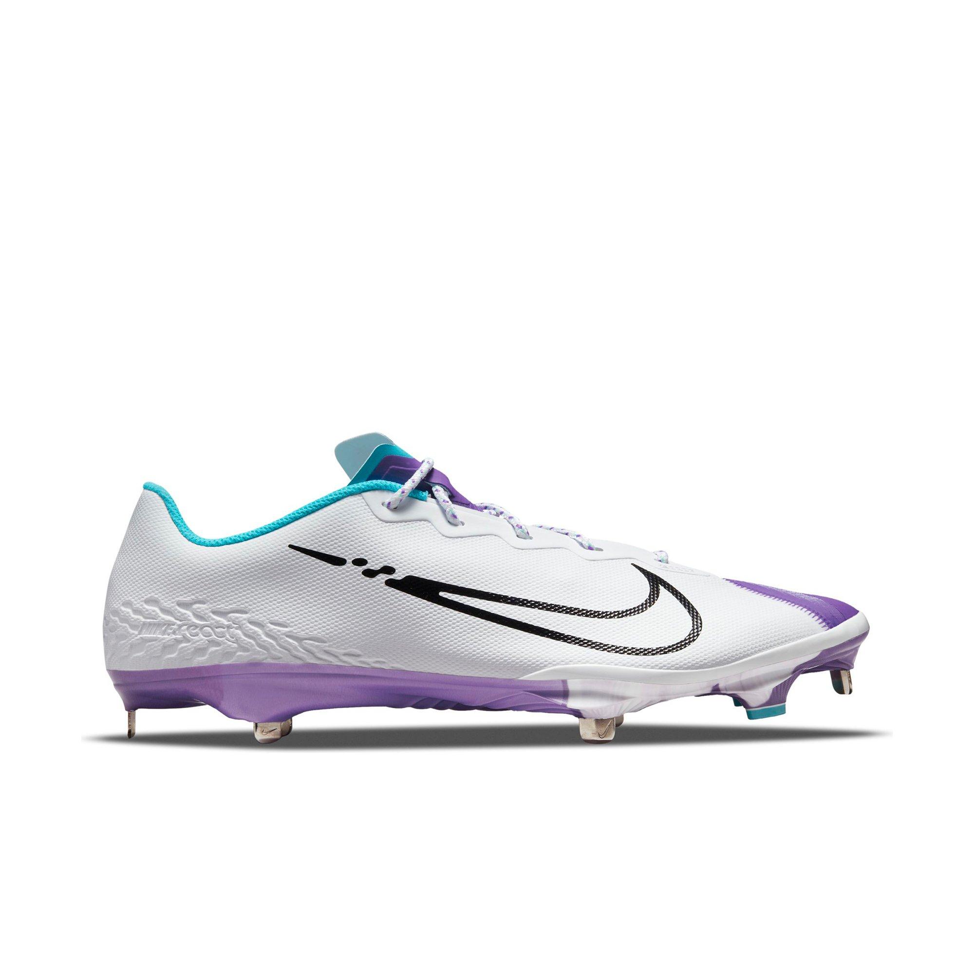 NIKE REACT VAPOR ULTRAFLY ELITE 4 WHITE-GRAPE BASEBALL CLEATS SZ 8  [DA0701-101]