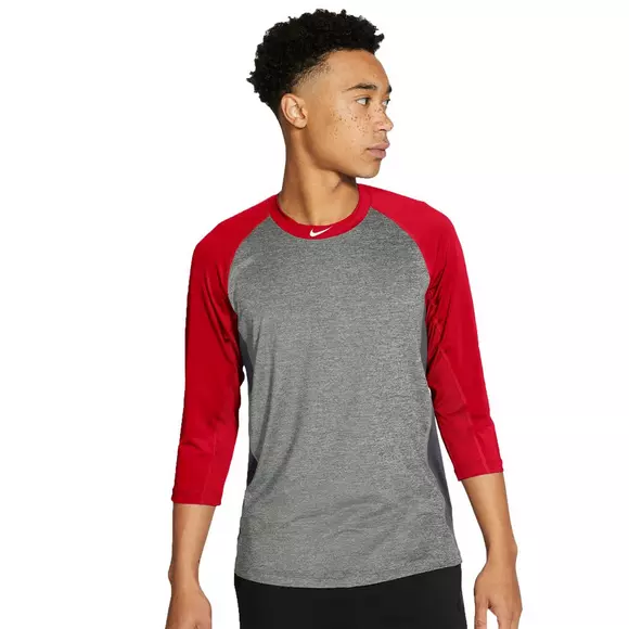 Nike Men's Pro Dri-FIT 3/4 Sleeve Baseball Tee - Grey/Red