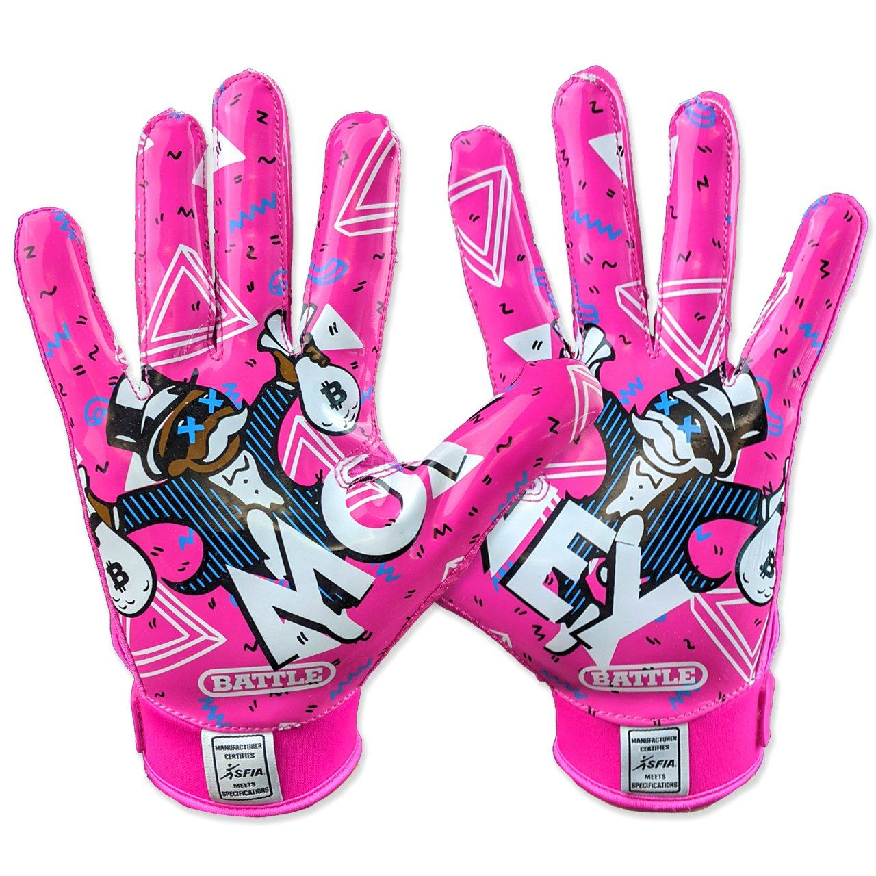 Pink Battle Sports Science Money Man Adult Football Receiver Gloves 