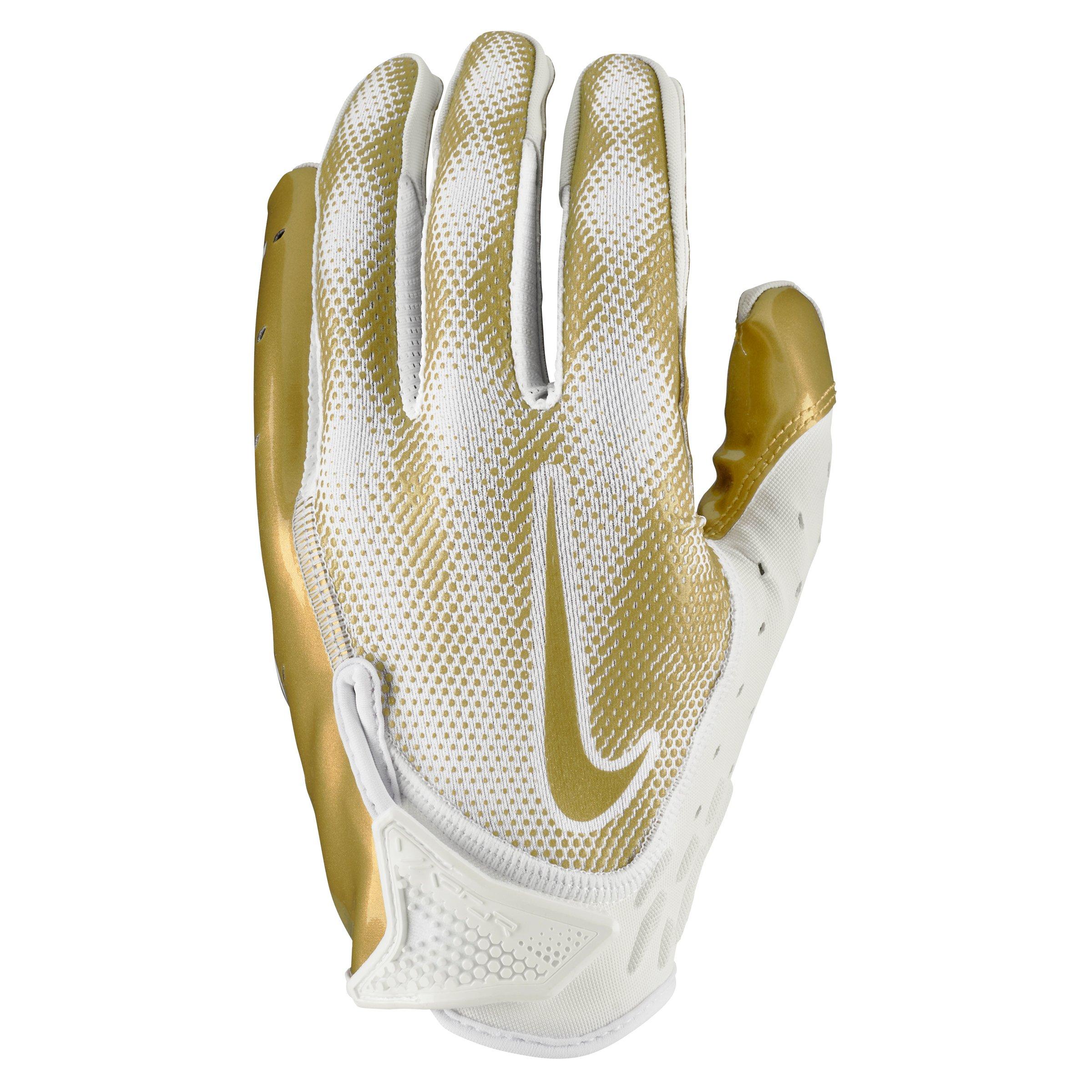 White and gold 2025 nike football gloves