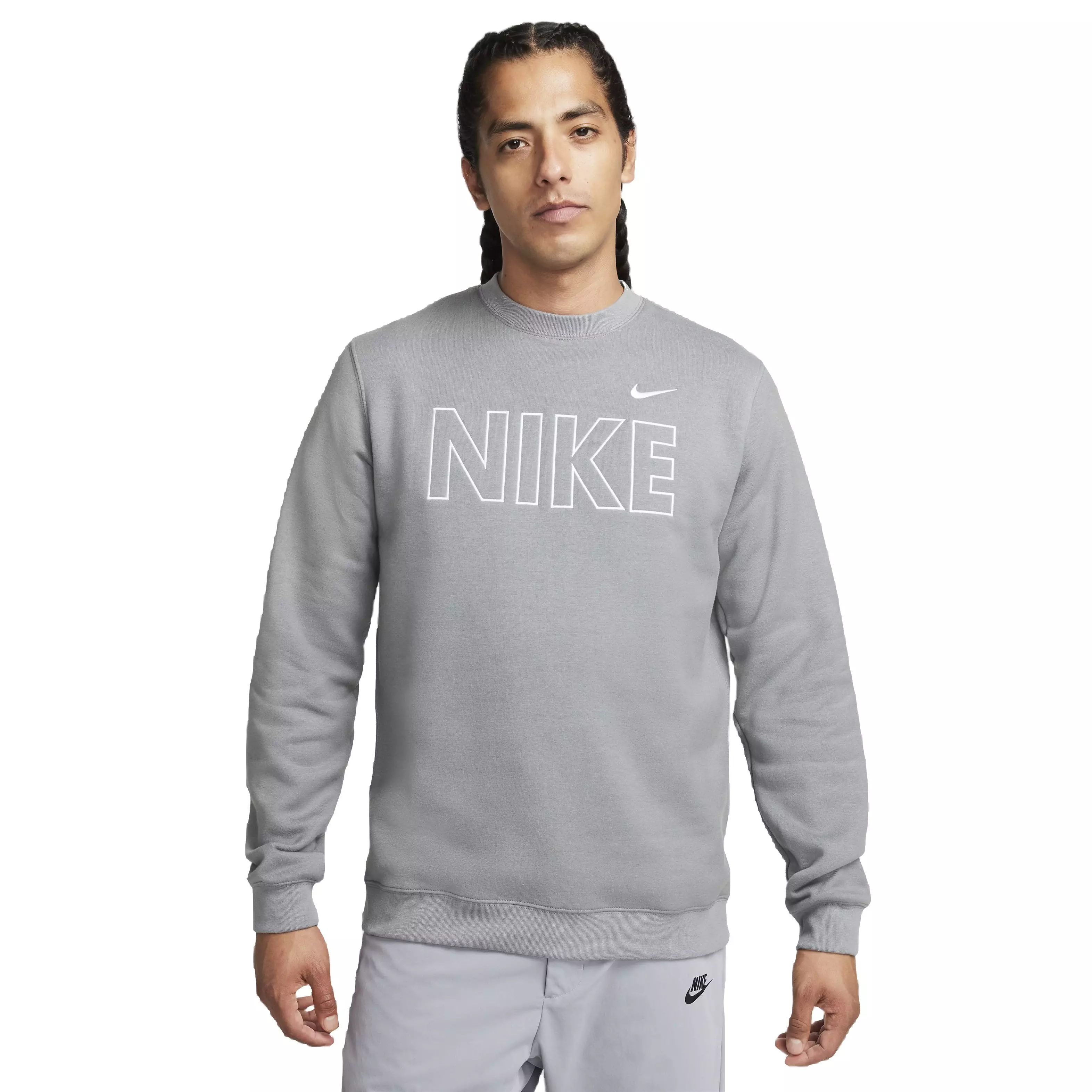 Nike Men's Sportswear Club Fleece Crew-Neck Sweatshirt -Grey - GREY