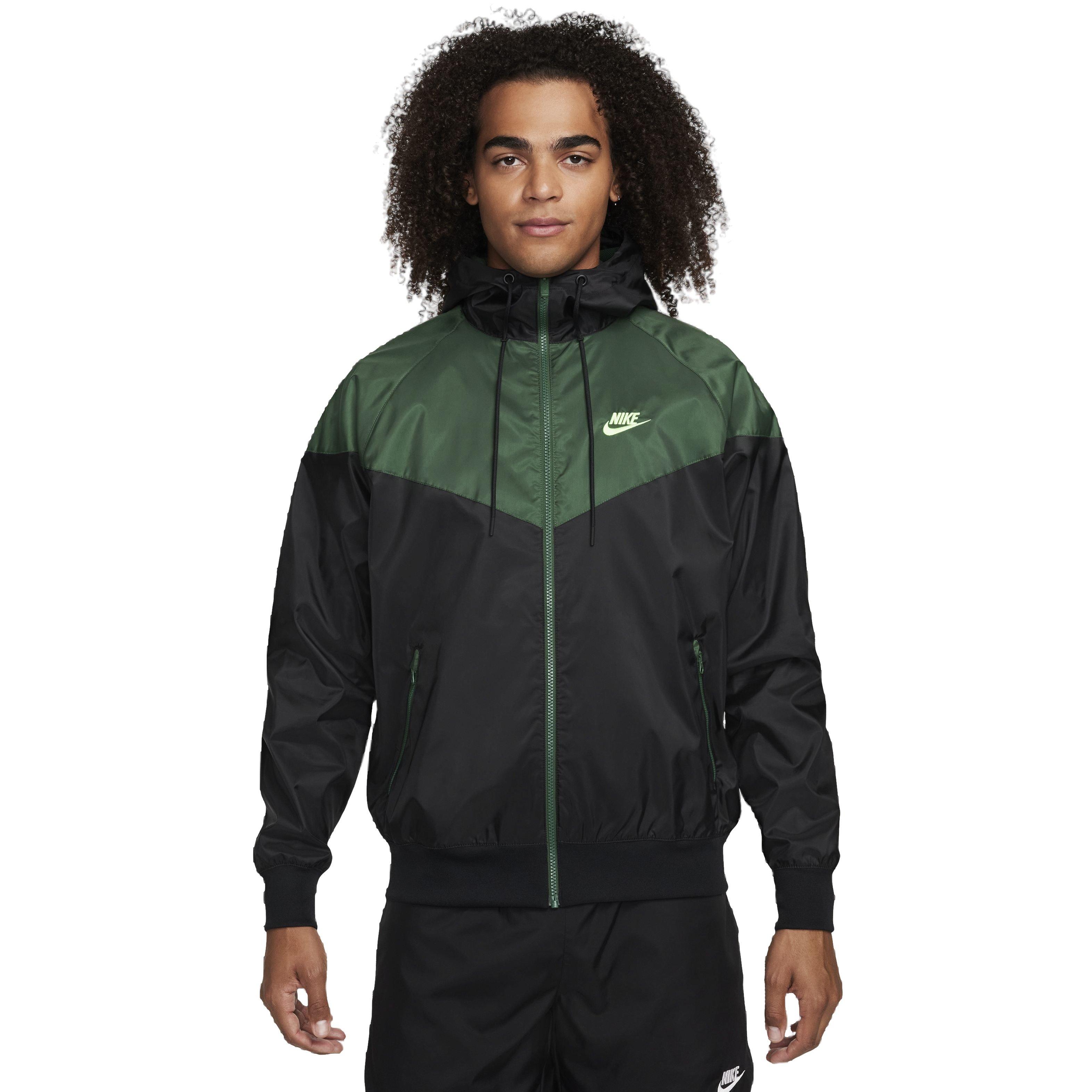 Nike Men's Sportswear Woven Hooded Windrunner Jacket -Black/Green - Hibbett