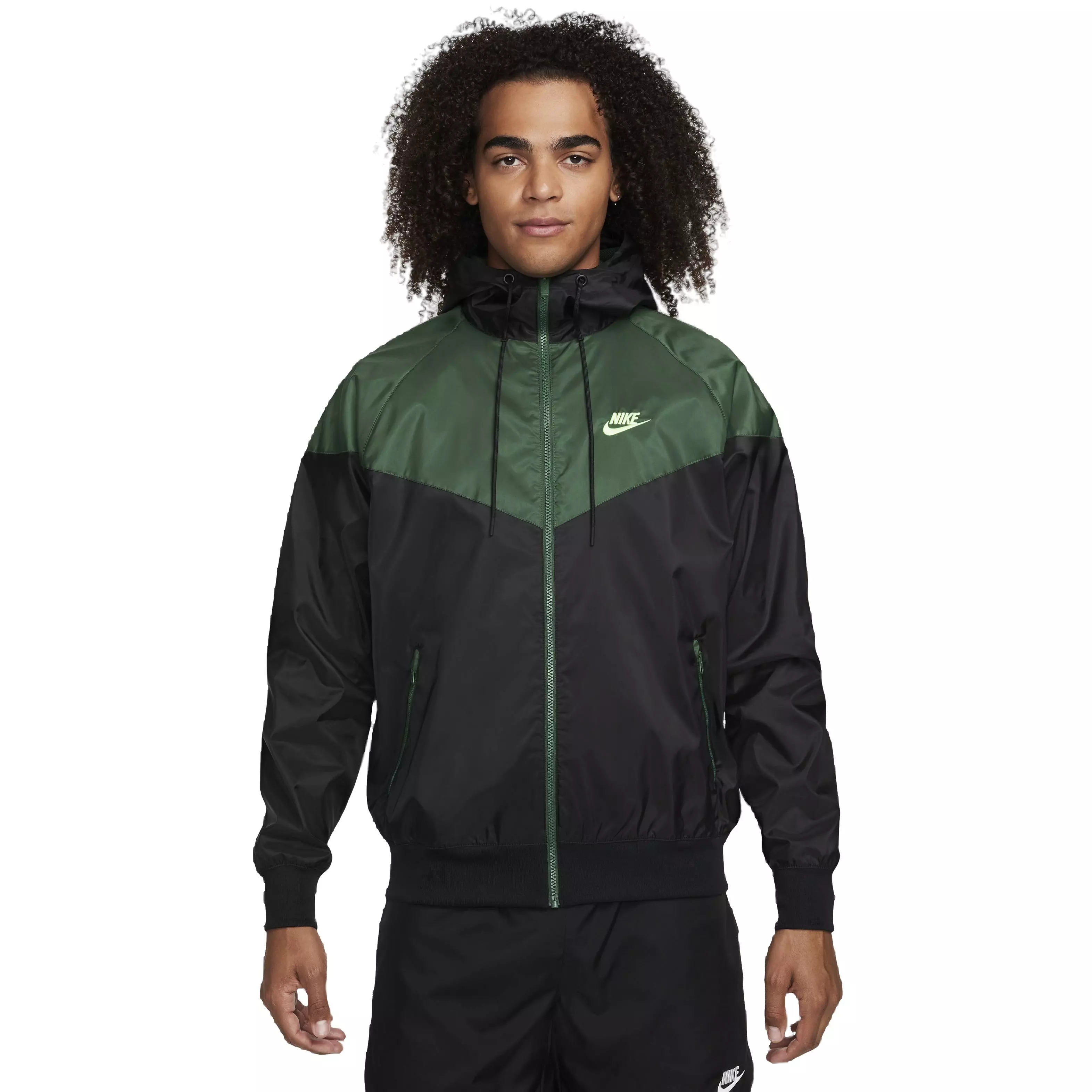 Nike Men's Sportswear Woven Hooded Windrunner Jacket -Black/Green