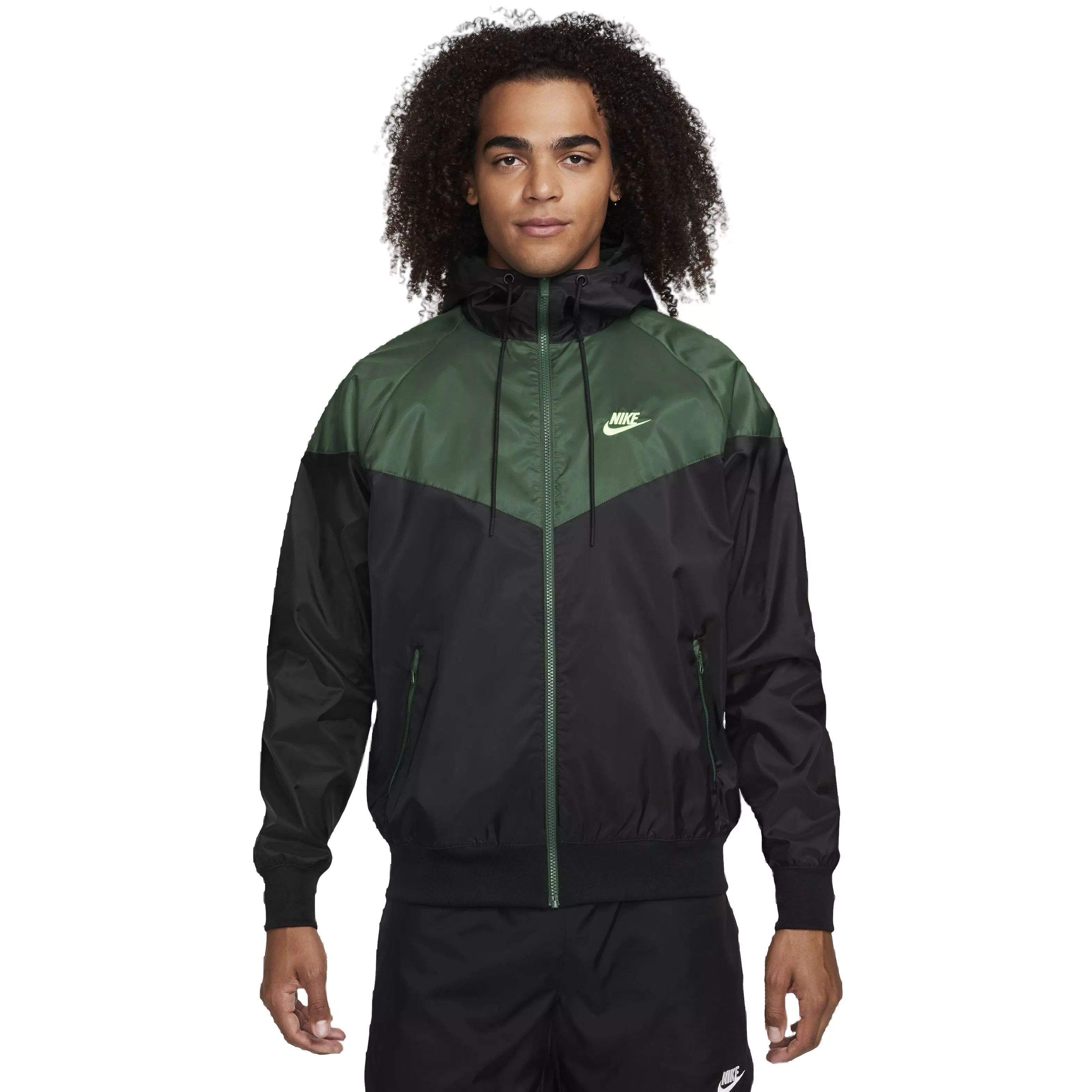 Nike Men's Sportswear Woven Hooded Windrunner Jacket -Black/Green - BLACK/GREEN