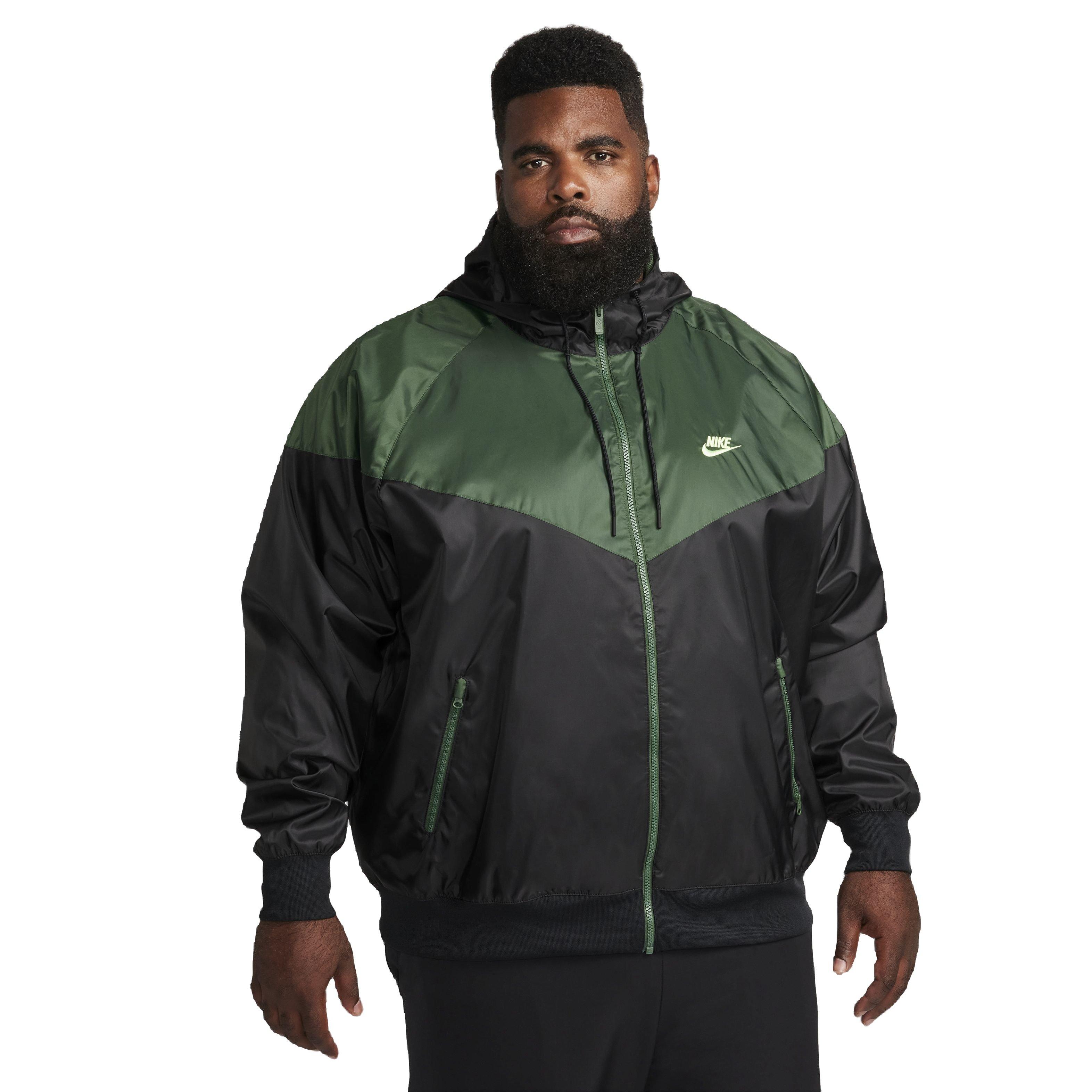 Nike Men's Sportswear Woven Hooded Windrunner Jacket -Black/Green - Hibbett