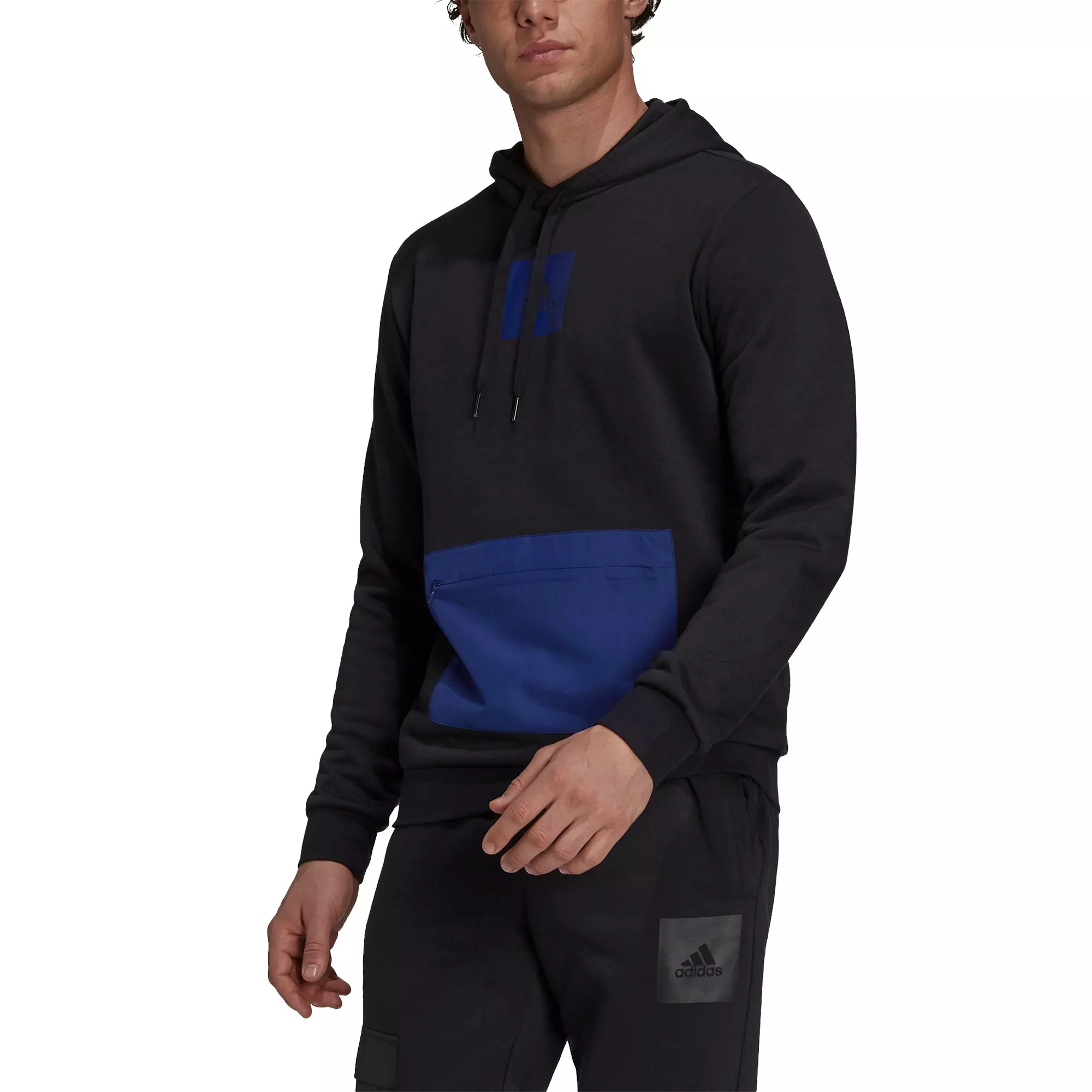 adidas Men's Black/Blue Essentials Fleece Hoodie - BLACK/BLUE