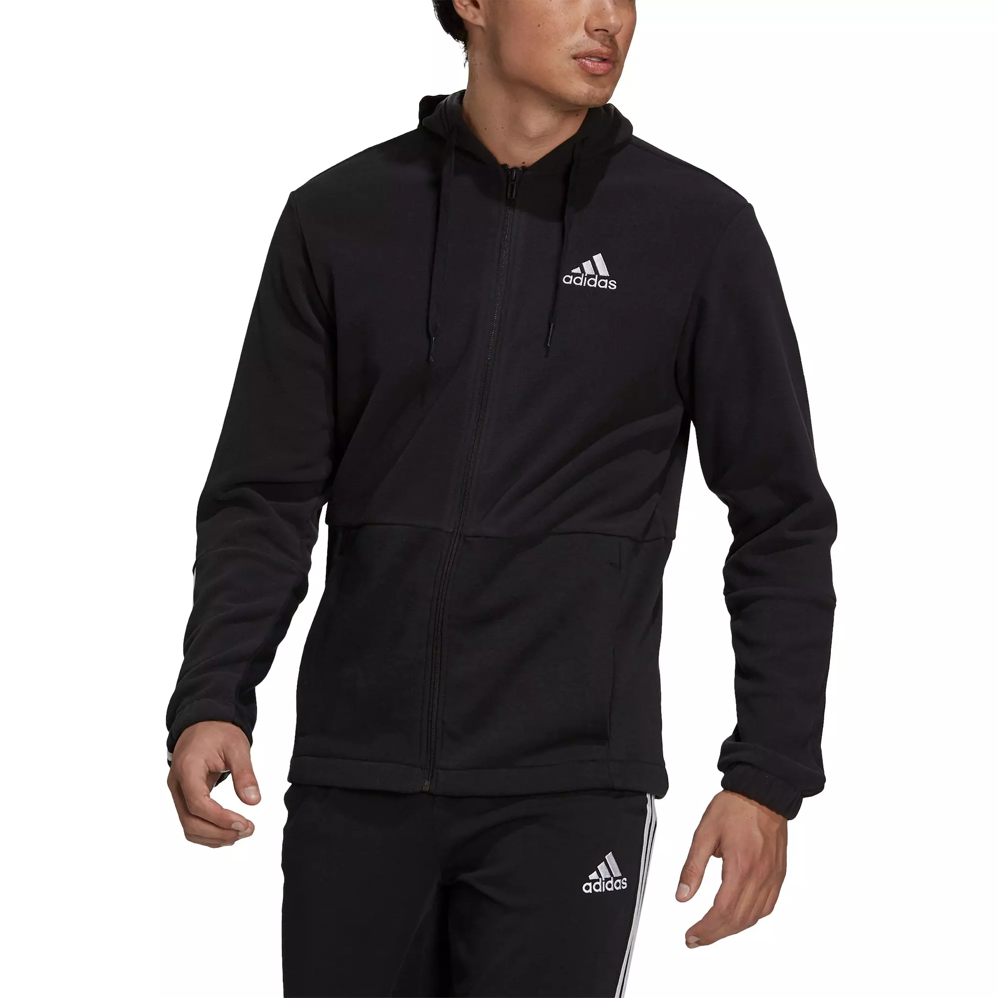 adidas Men's Black/White Essentials Polar Fleece Giant Logo Full-Zip Hoodie - BLACK/WHITE