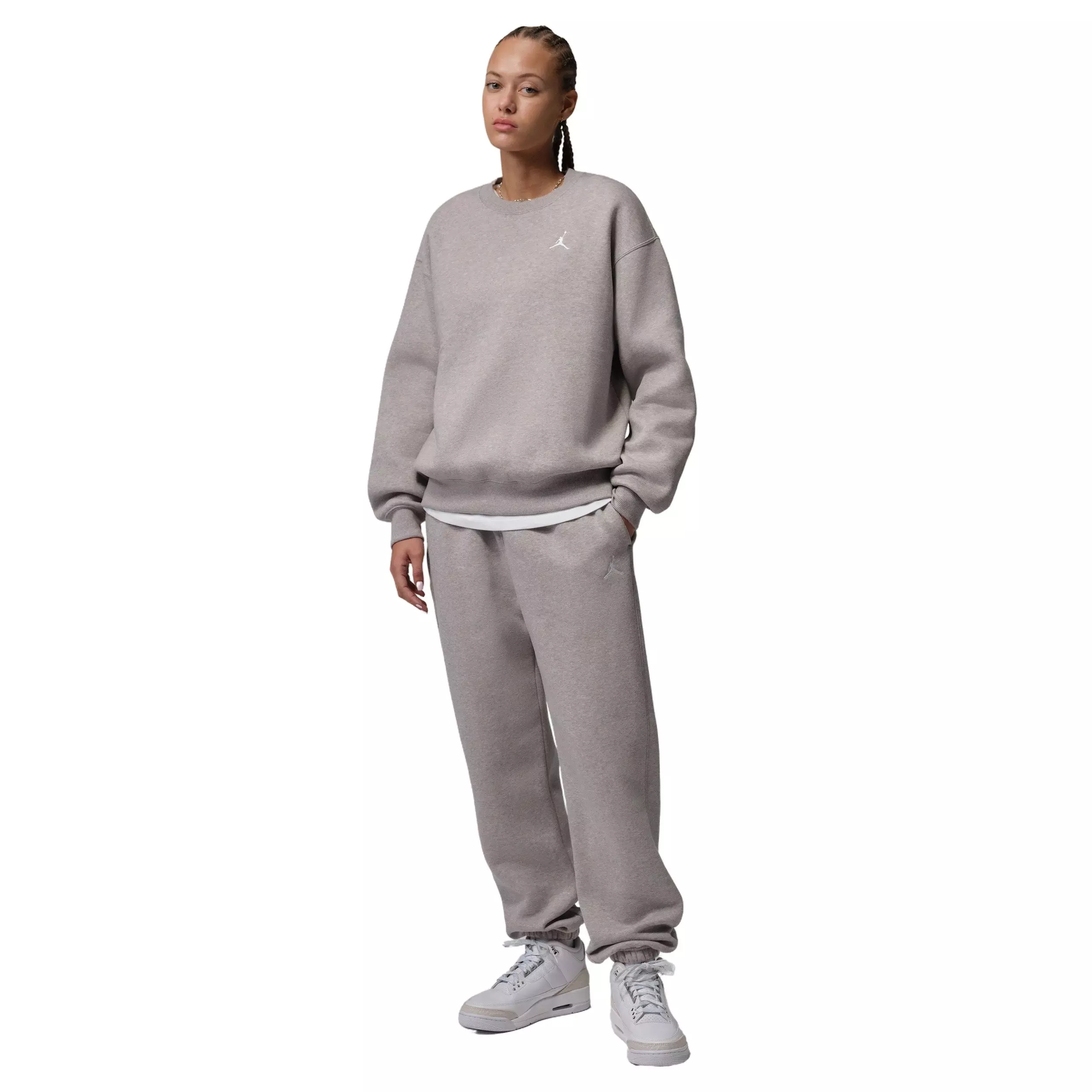 Jordan Women's Brooklyn Fleece Crew-Neck Sweatshirt - Stone - STONE