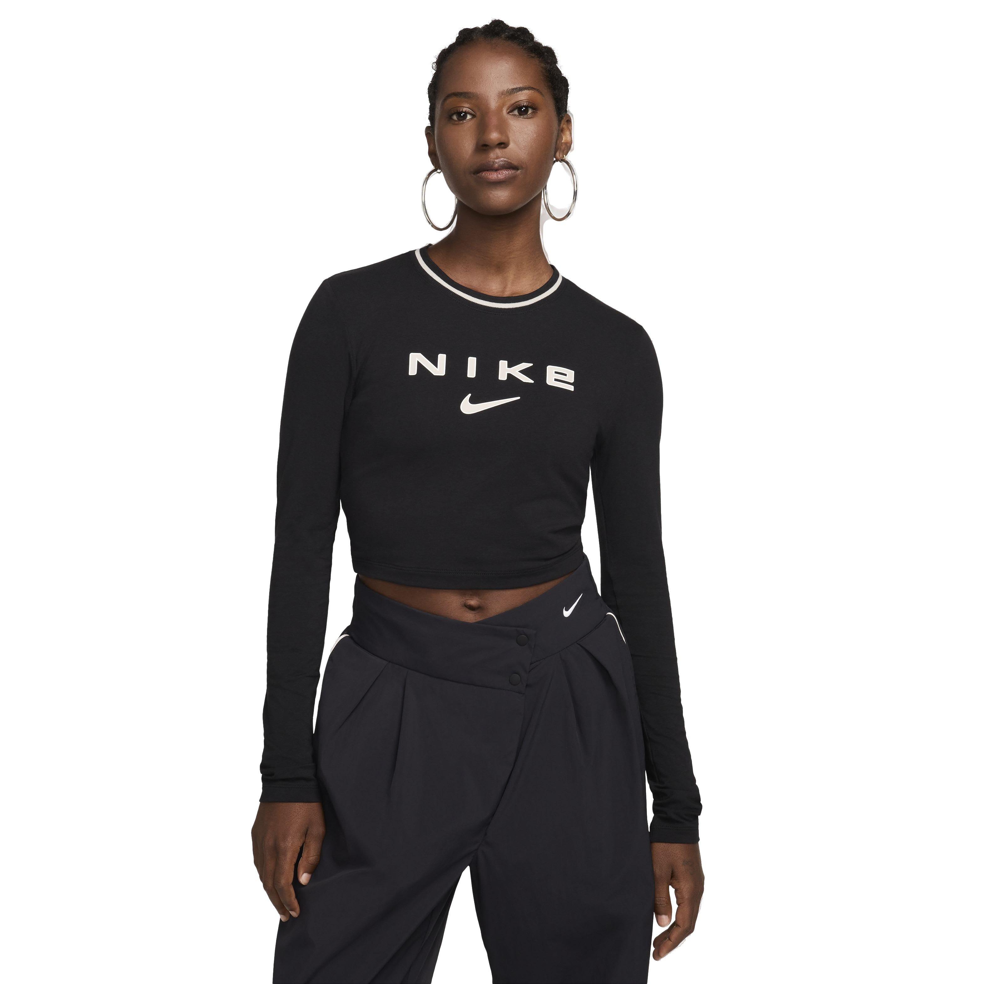 Nike Women's Sportswear Chill Knit Slim Long-Sleeve Cropped Graphic Tee - BLACK Thumbnail View 1