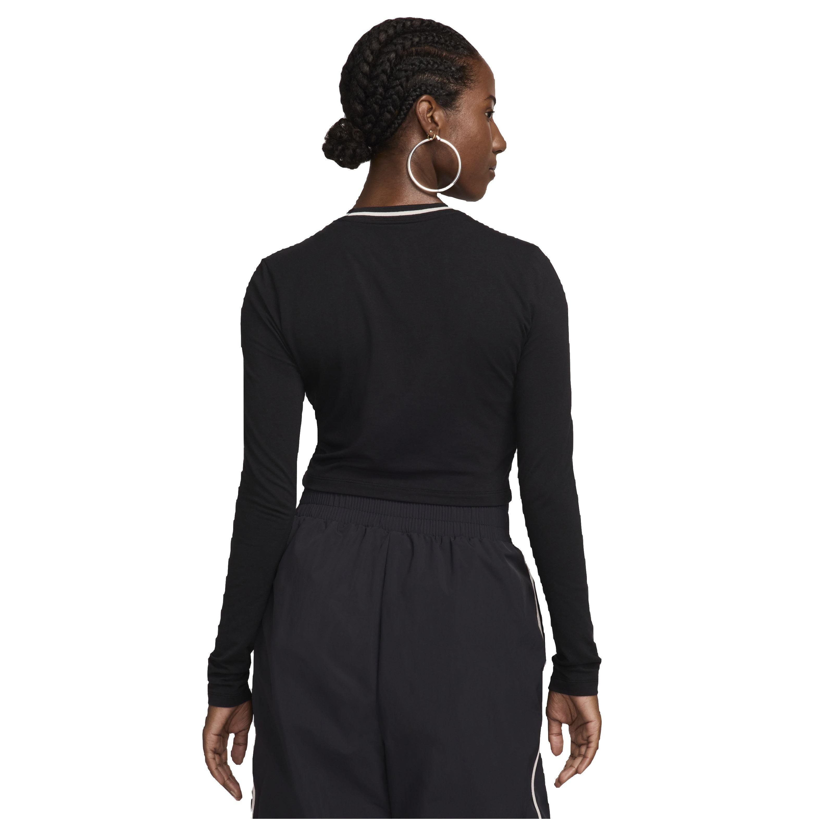 Nike Women's Sportswear Chill Knit Slim Long-Sleeve Cropped Graphic Tee - BLACK Thumbnail View 2