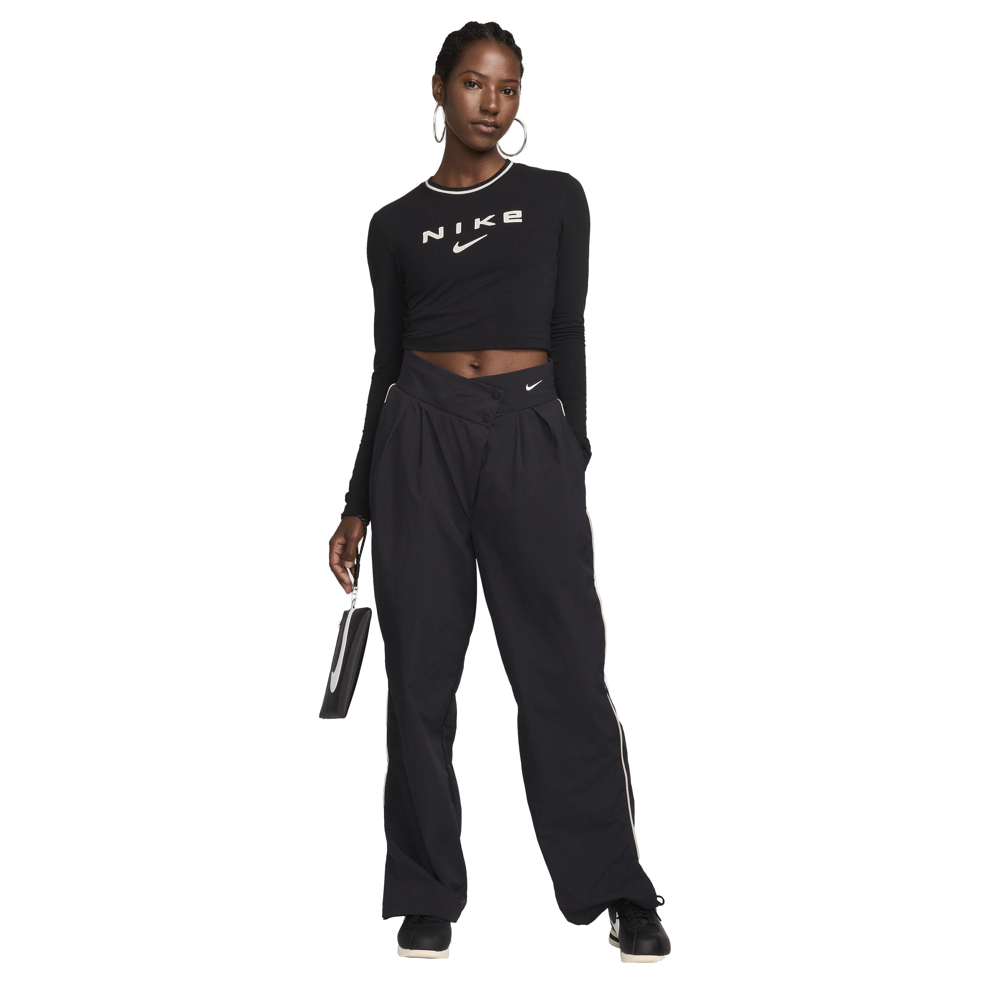 Nike Women's Sportswear Chill Knit Slim Long-Sleeve Cropped Graphic Tee - BLACK Thumbnail View 4