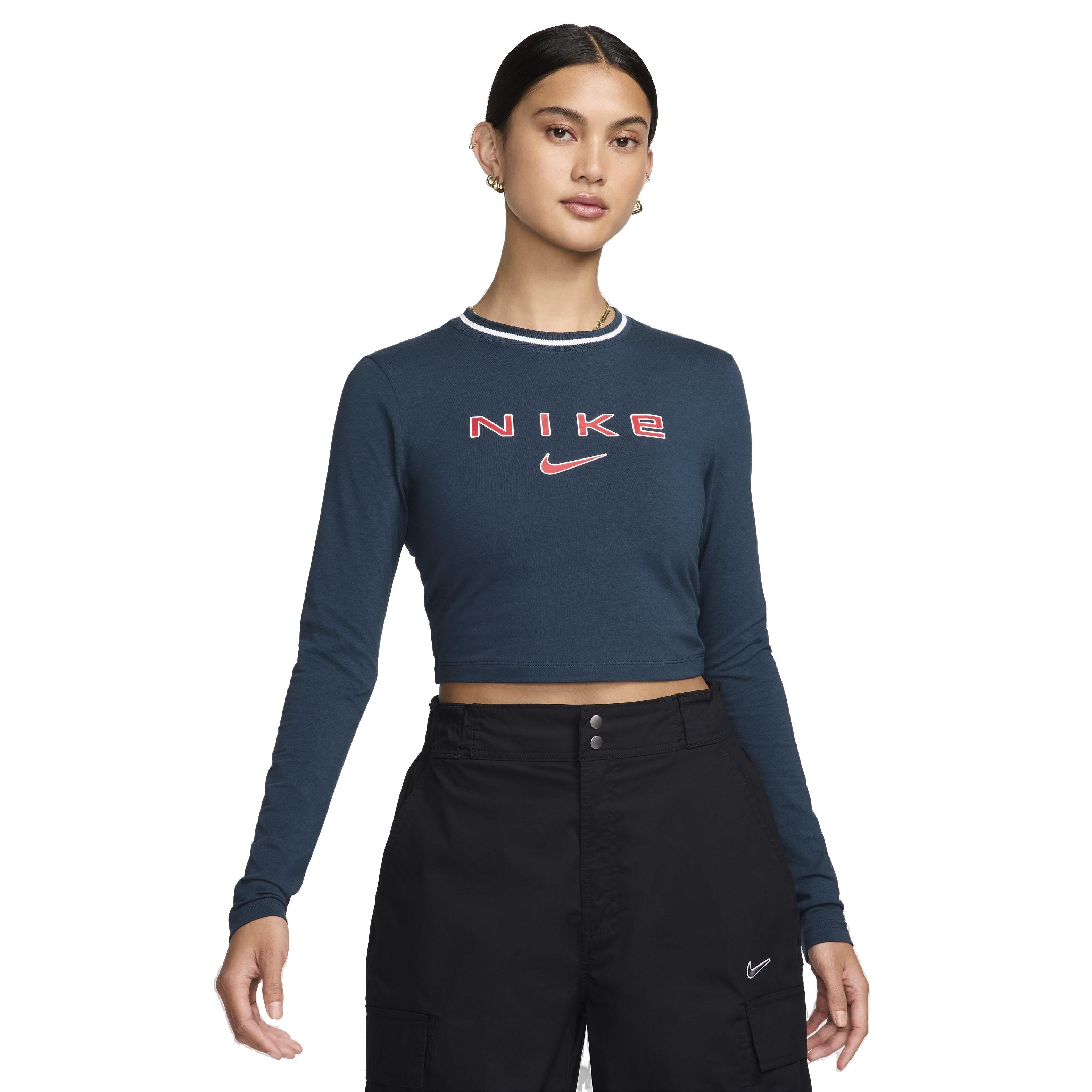 Nike Women's Sportswear Chill Knit Slim Long-Sleeve Cropped Graphic Tee - BLUE Thumbnail View 1