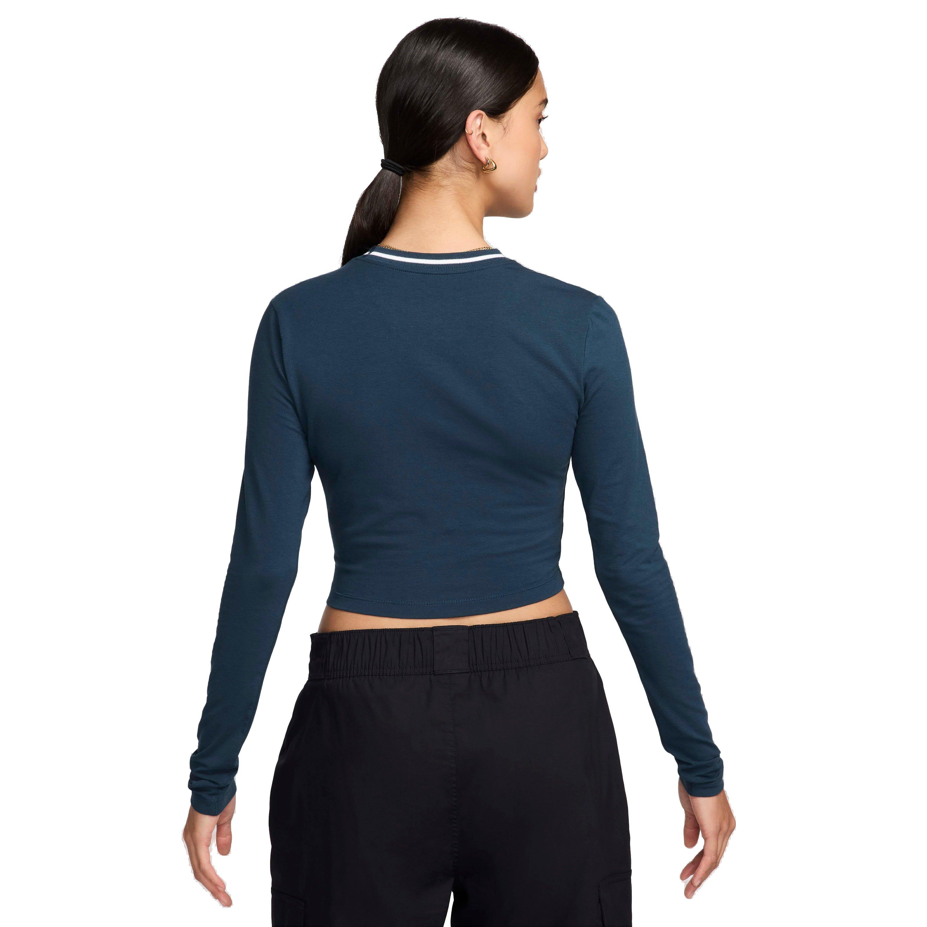 Nike Women's Sportswear Chill Knit Slim Long-Sleeve Cropped Graphic Tee - BLUE Thumbnail View 2