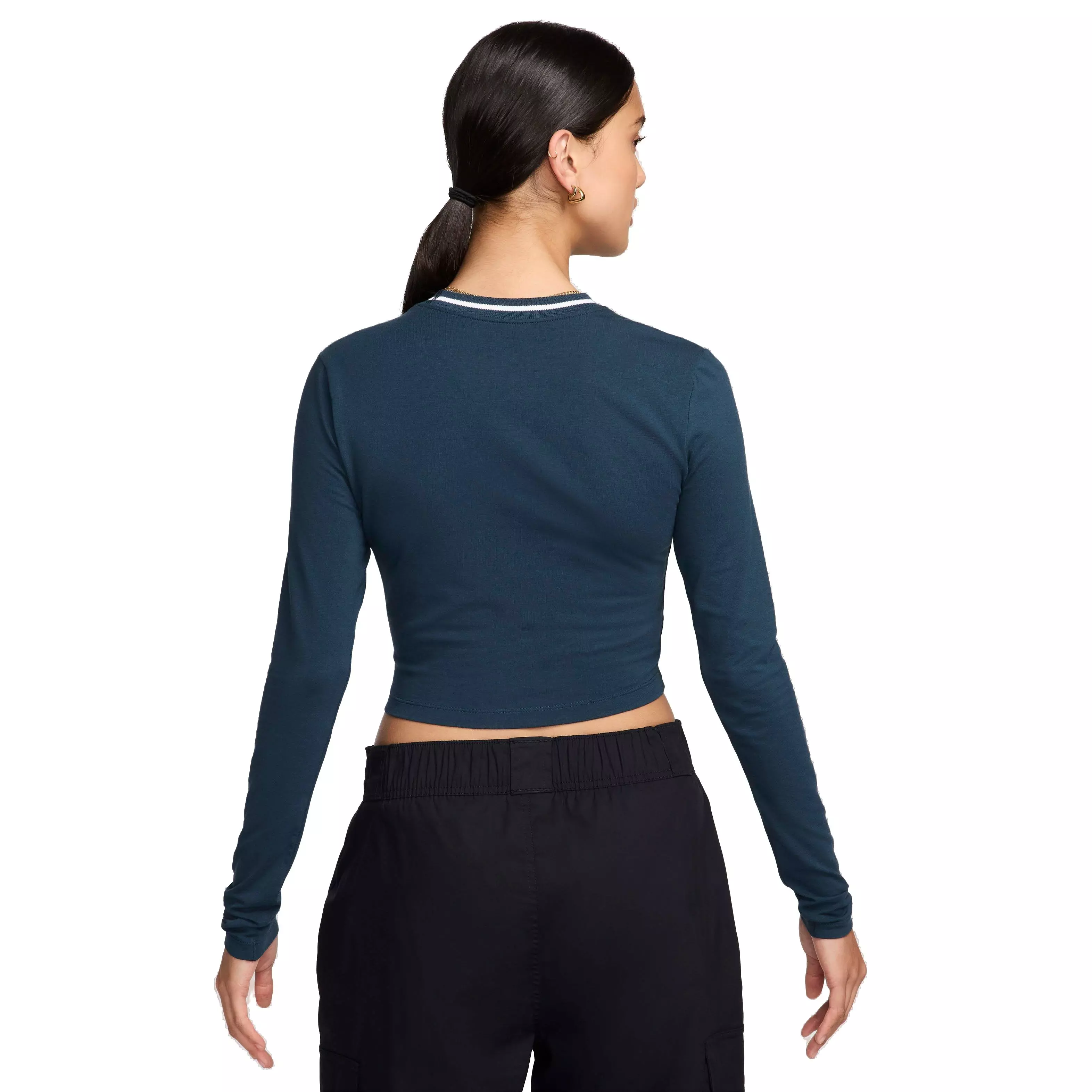 Nike Women's Sportswear Chill Knit Slim Long-Sleeve Cropped Graphic Tee - BLUE