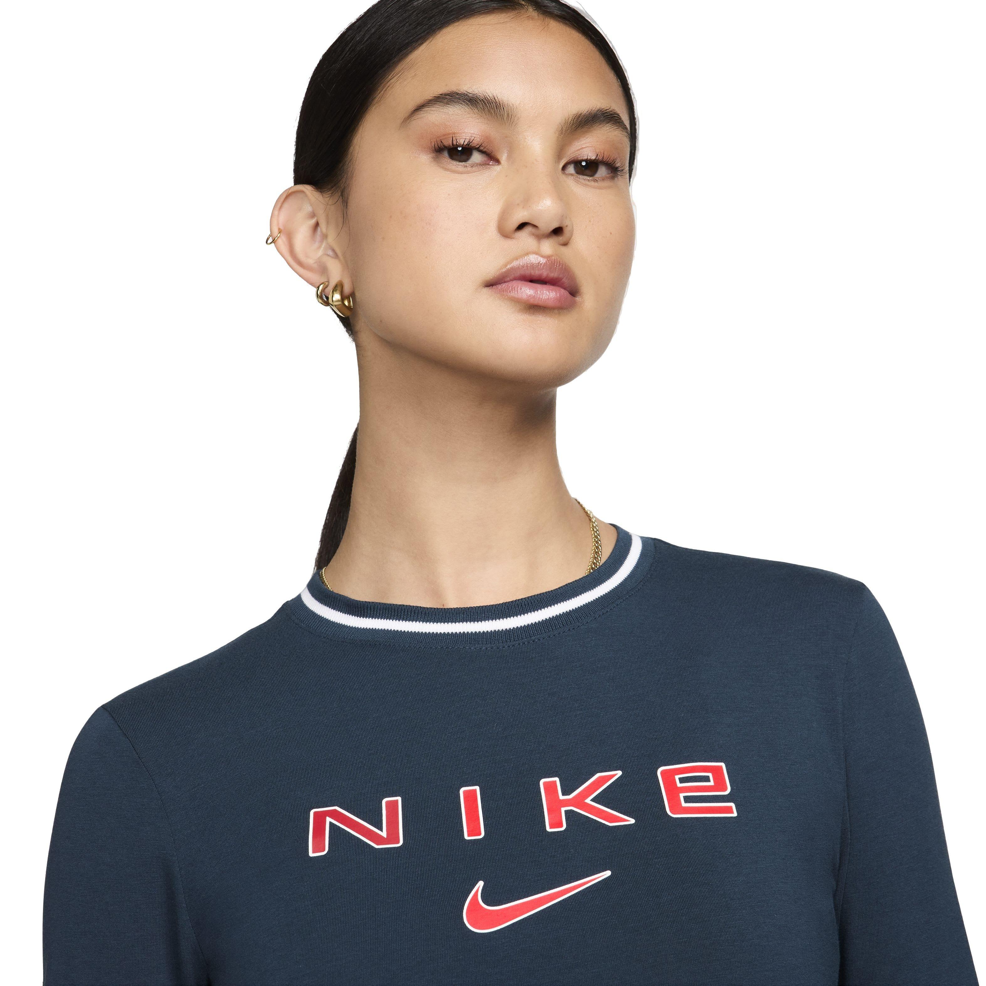 Nike Women's Sportswear Chill Knit Slim Long-Sleeve Cropped Graphic Tee - BLUE Thumbnail View 3