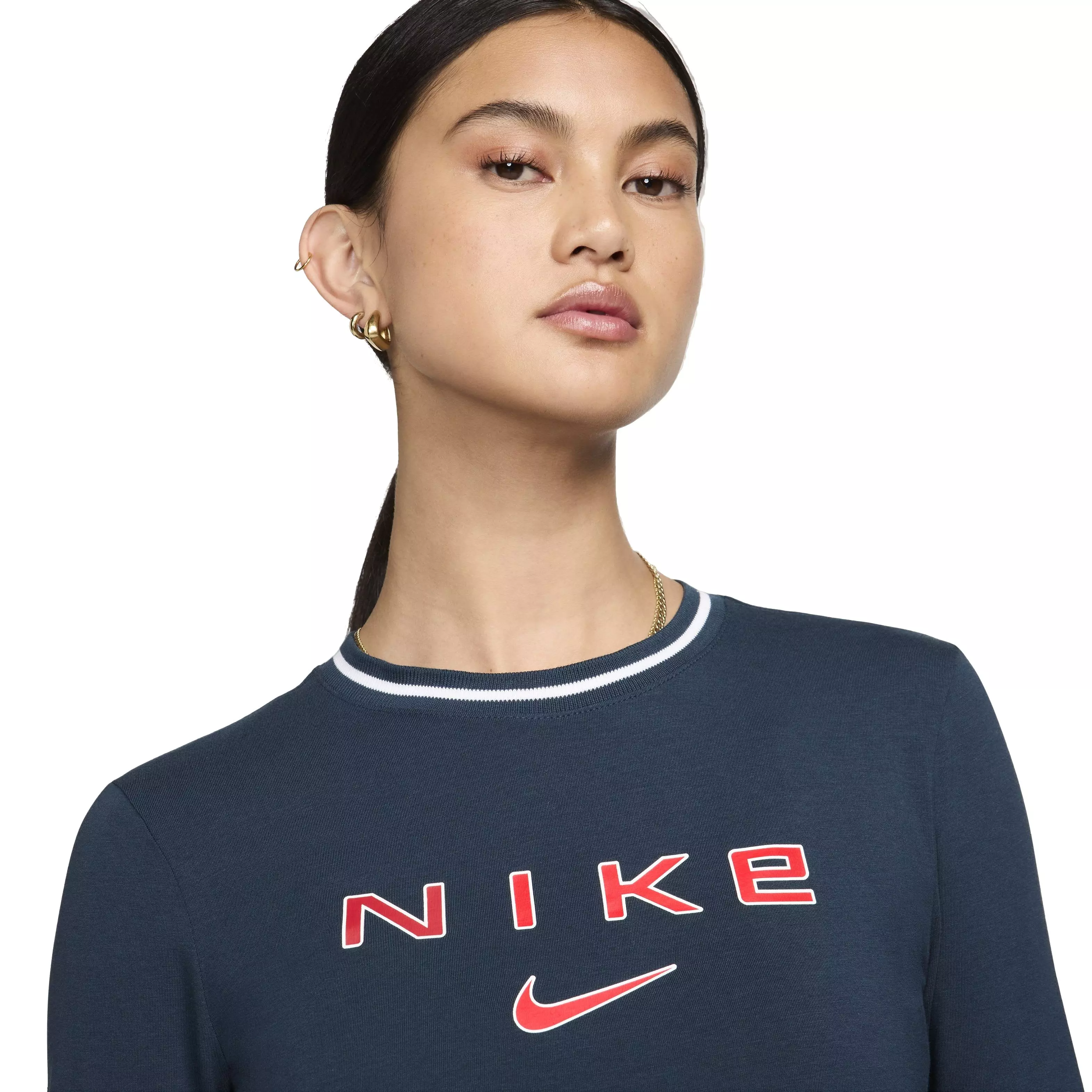 Nike Women's Sportswear Chill Knit Slim Long-Sleeve Cropped Graphic Tee - BLUE