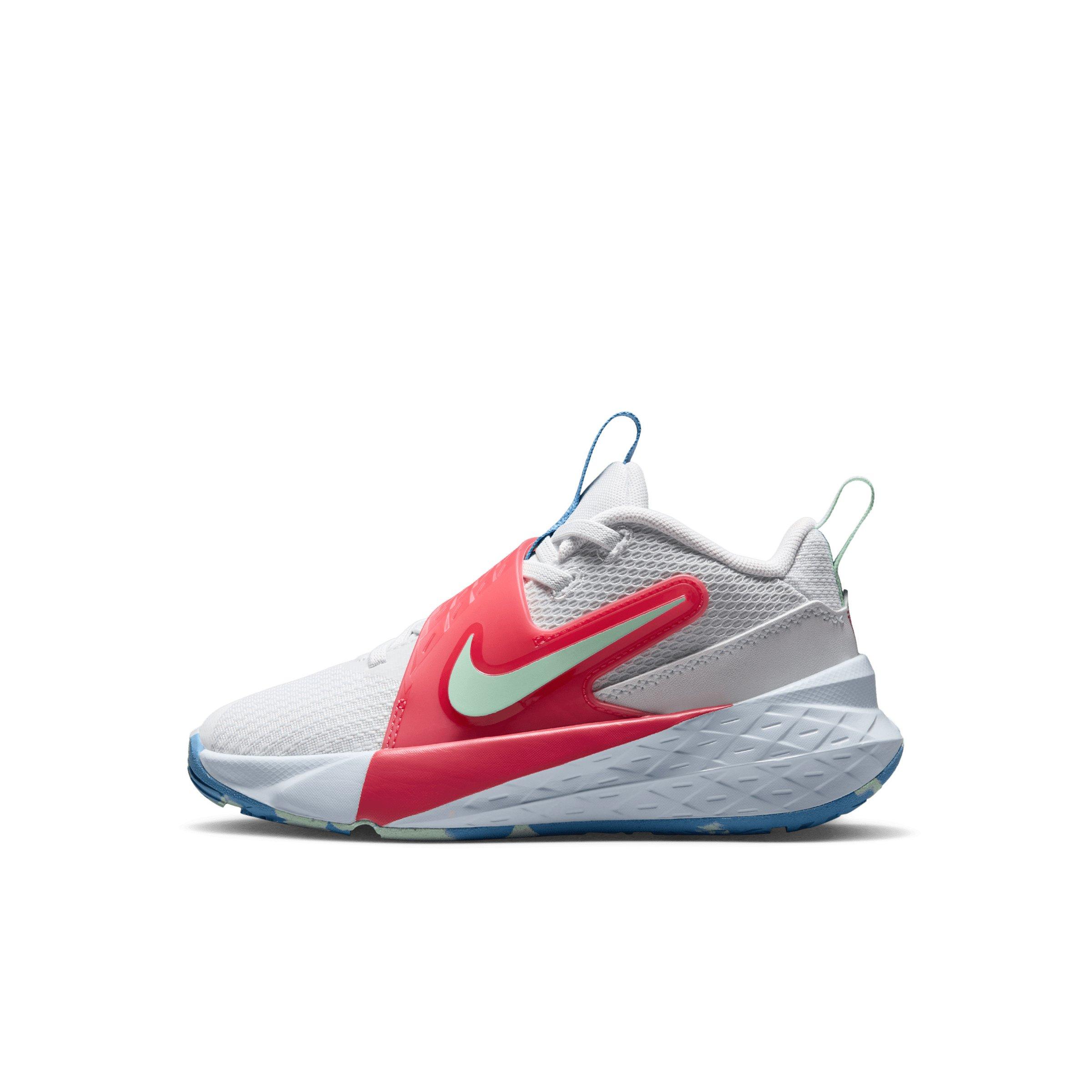 Nike Team Hustle D 12 "Off White/Aurora Blue/Pink/Arctic Green" Preschool Boys' Basketball Shoe - OFF WHITE/BLUE/PINK/GREEN