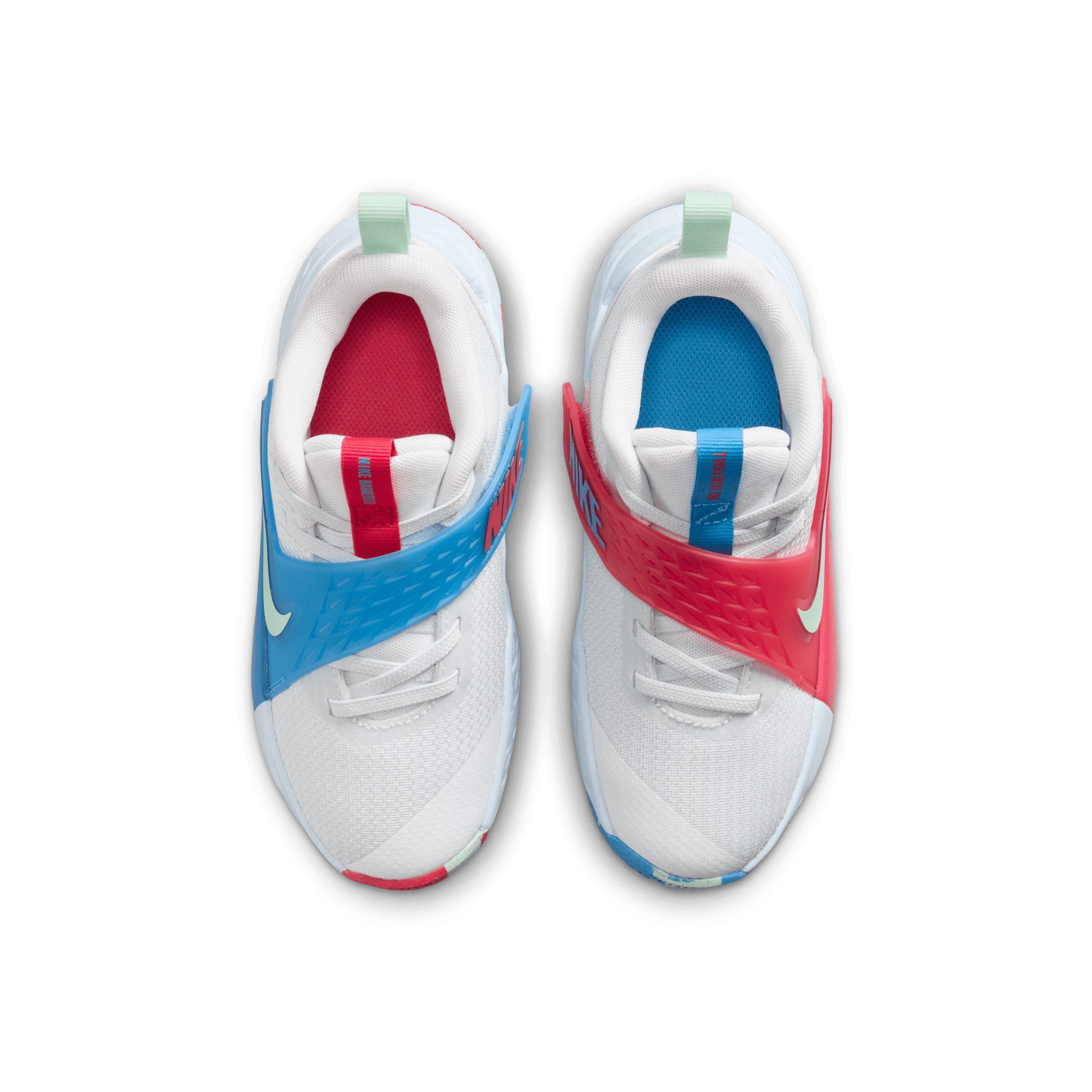 Nike Team Hustle D 12 "Off White/Aurora Blue/Pink/Arctic Green" Preschool Boys' Basketball Shoe - OFF WHITE/BLUE/PINK/GREEN