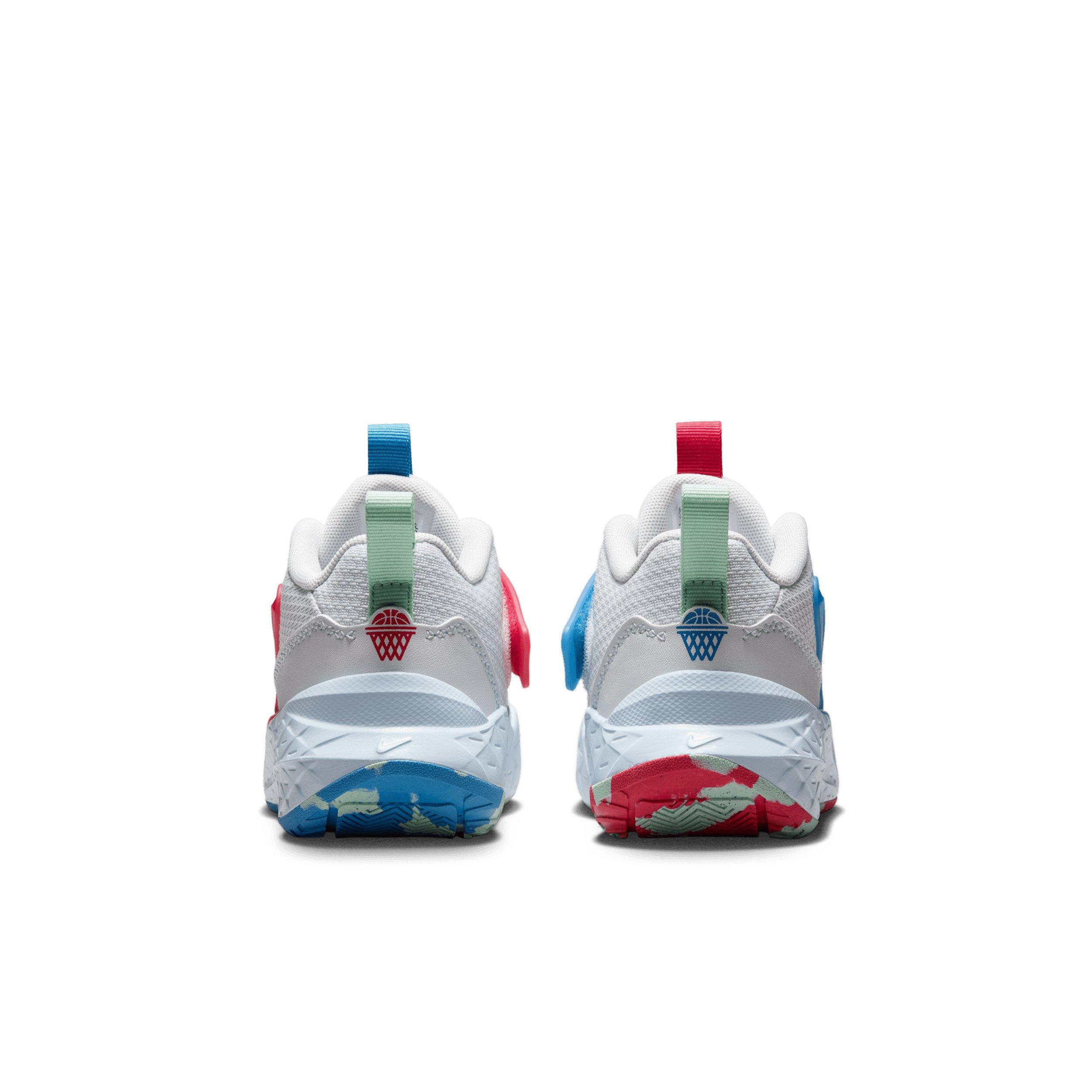 Nike Team Hustle D 12 "Off White/Aurora Blue/Pink/Arctic Green" Preschool Boys' Basketball Shoe - OFF WHITE/BLUE/PINK/GREEN