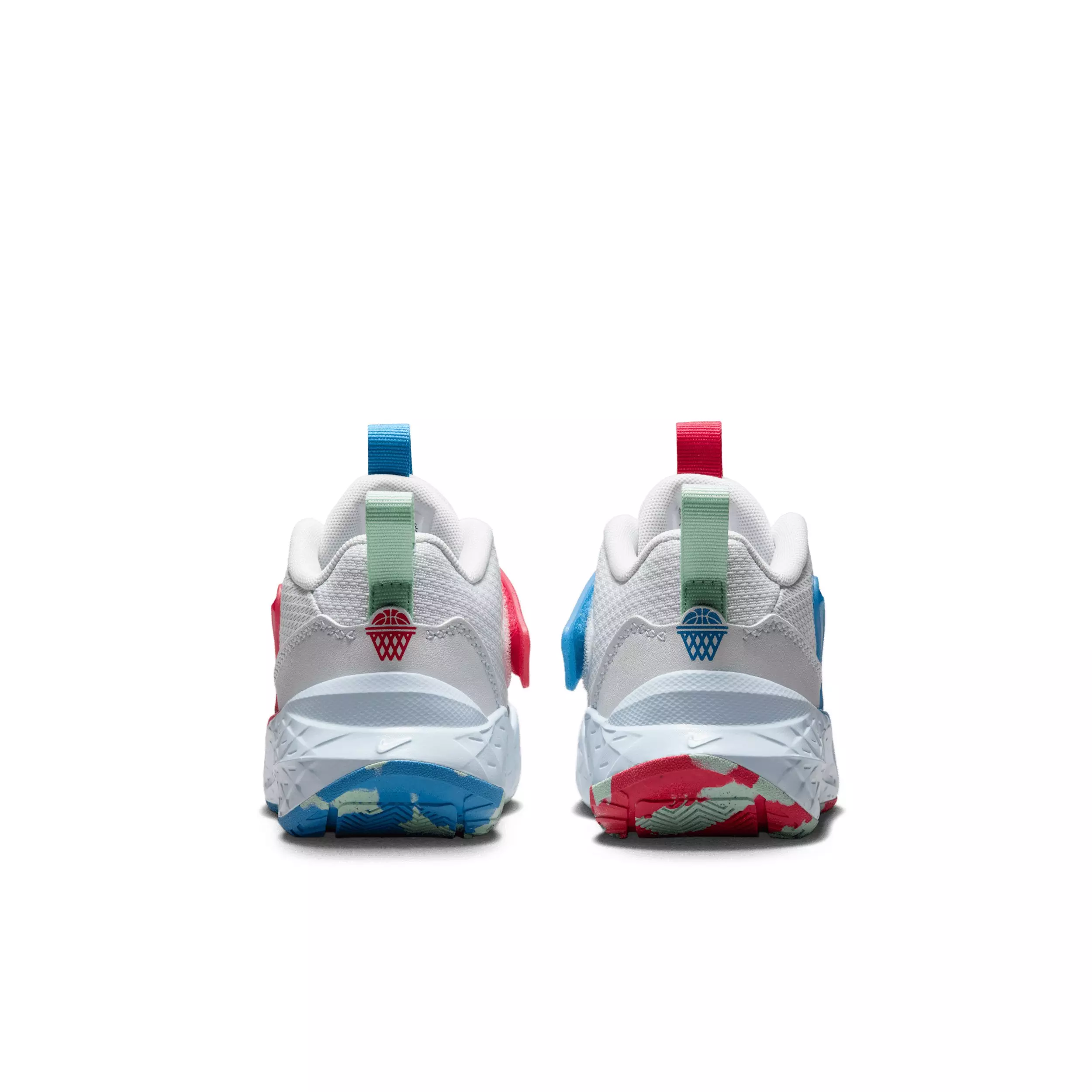 Nike Team Hustle D 12 "Off White/Aurora Blue/Pink/Arctic Green" Preschool Boys' Basketball Shoe - OFF WHITE/BLUE/PINK/GREEN
