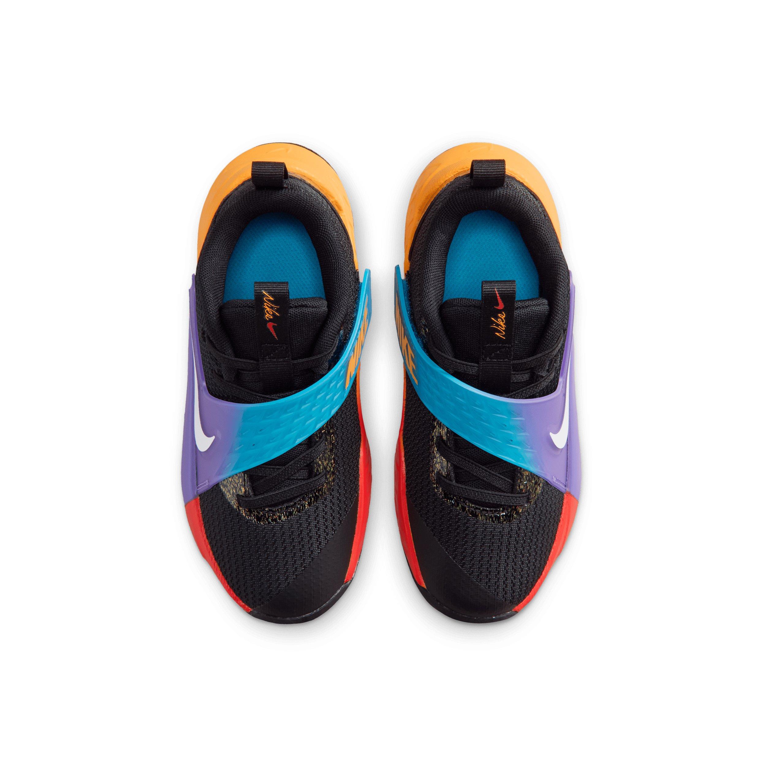 Nike Team Hustle D 12 "Black/Laser Orange/Action Grape/White" Preschool Boys' Basketball Shoe - BLACK/ORANGE/GRAPE/WHITE